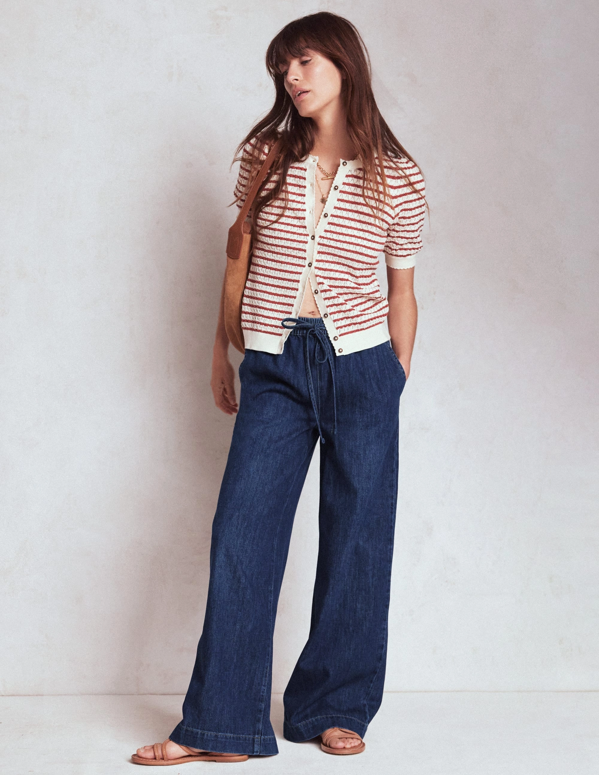 Drawcord Denim Trousers-MID WASH All Time Use WrinkleFreeFabric