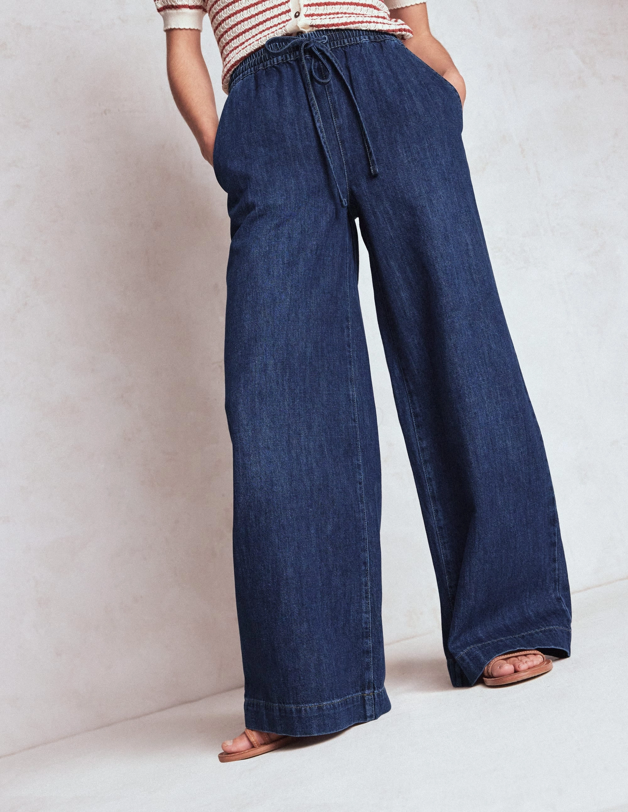 Drawcord Denim Trousers-MID WASH Timeless Appeal