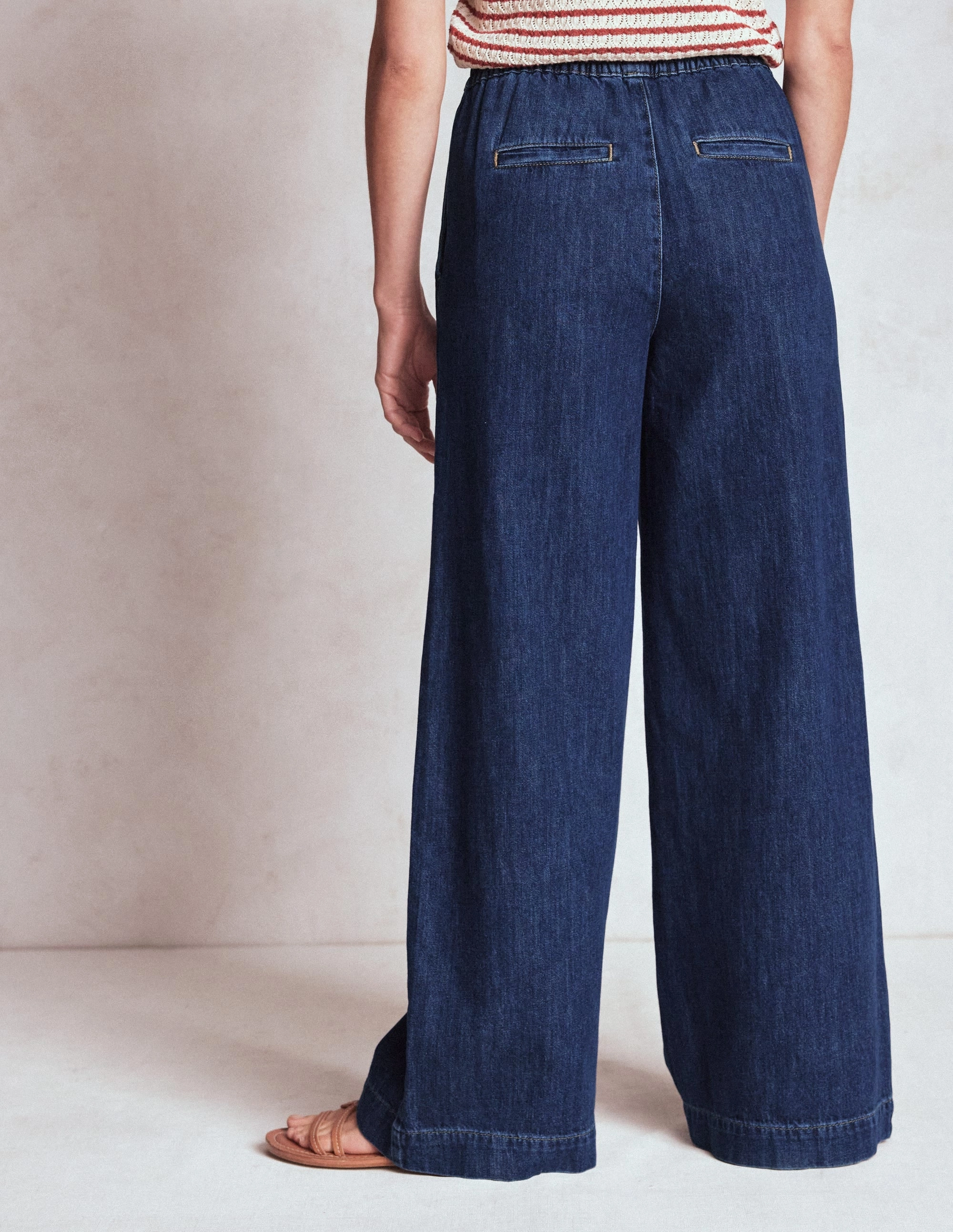 Cozy Comfort Drawcord Denim Trousers-MID WASH