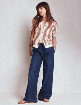 Drawcord Denim Trousers-MID WASH All Time Use WrinkleFreeFabric
