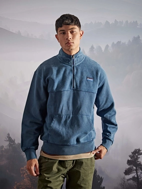 Urban Hoodie Light Jacket Penfield Mens Washed Panelled Funnel Neck Sweatshirt in Navy Blue