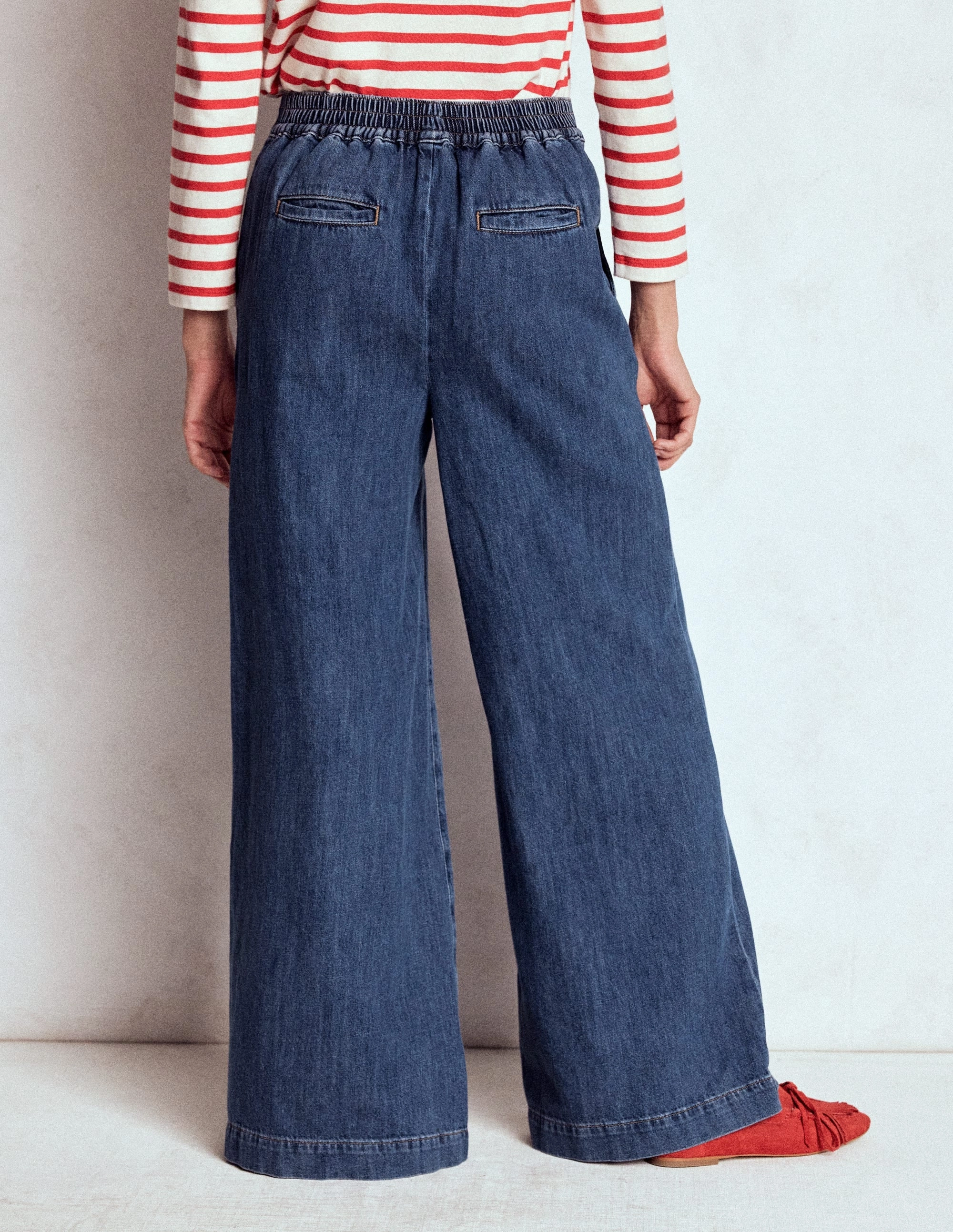 Sporty Layer Pull-on Denim Trousers-MID WASH