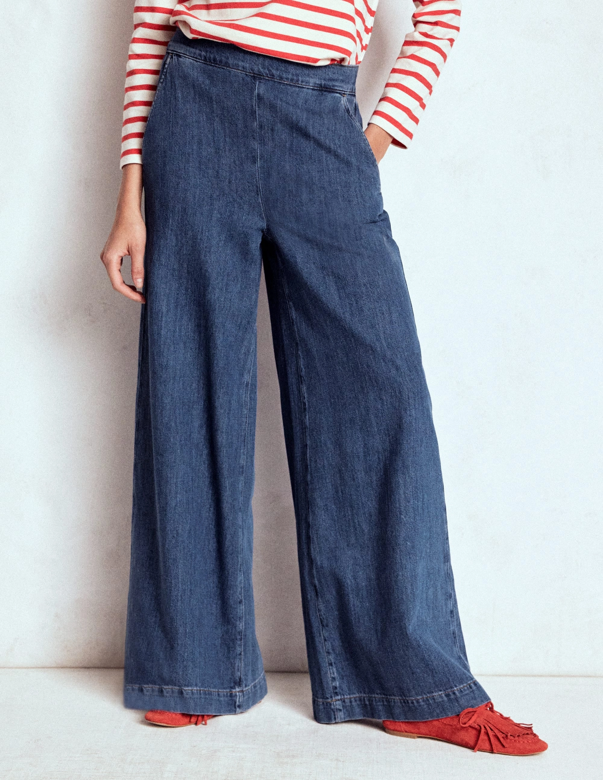 Anti Odor Technology Pull-on Denim Trousers-MID WASH