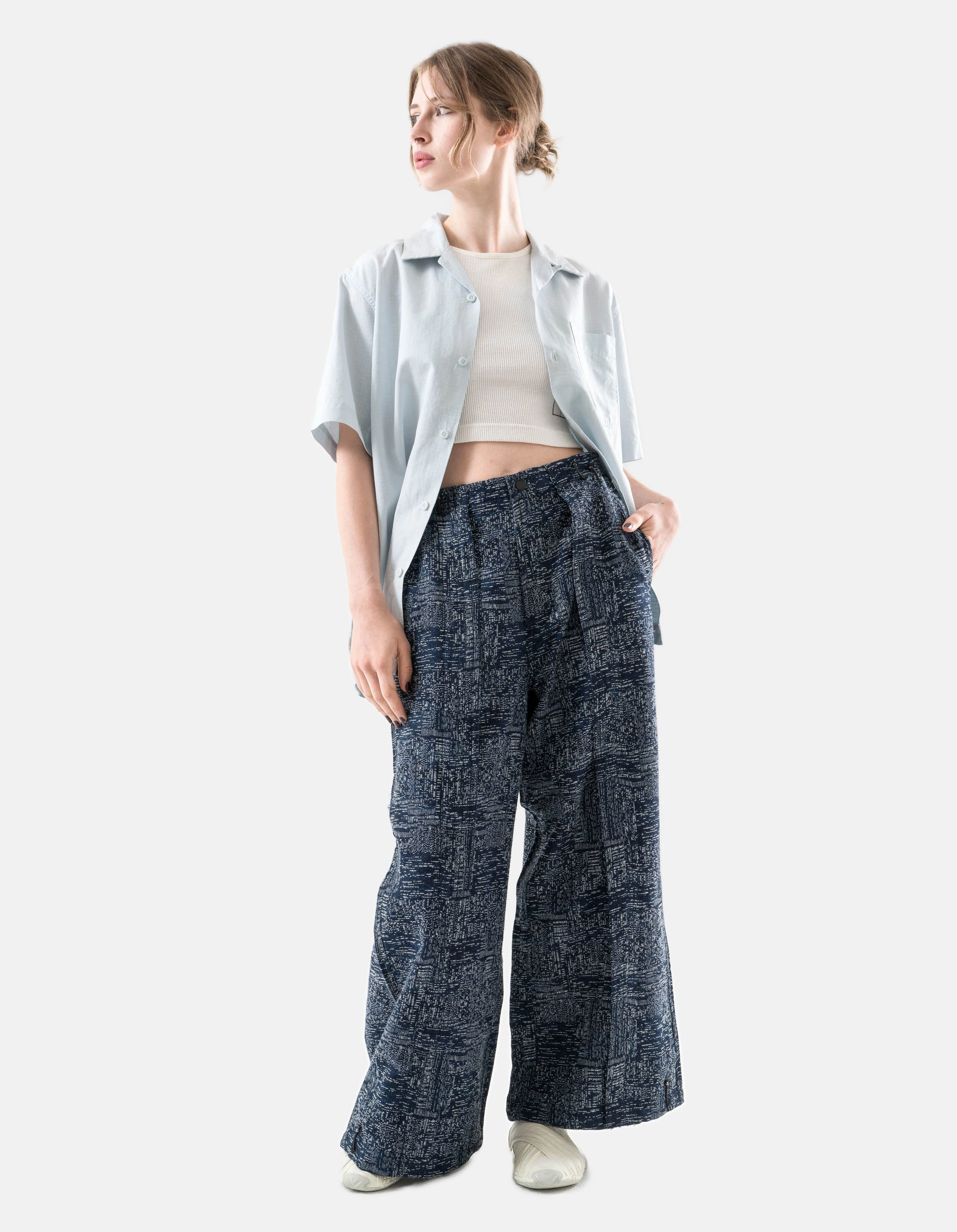 Checkered Style Festival Fashion 7105 Hemp Camp Collar Shirt Ice Blue