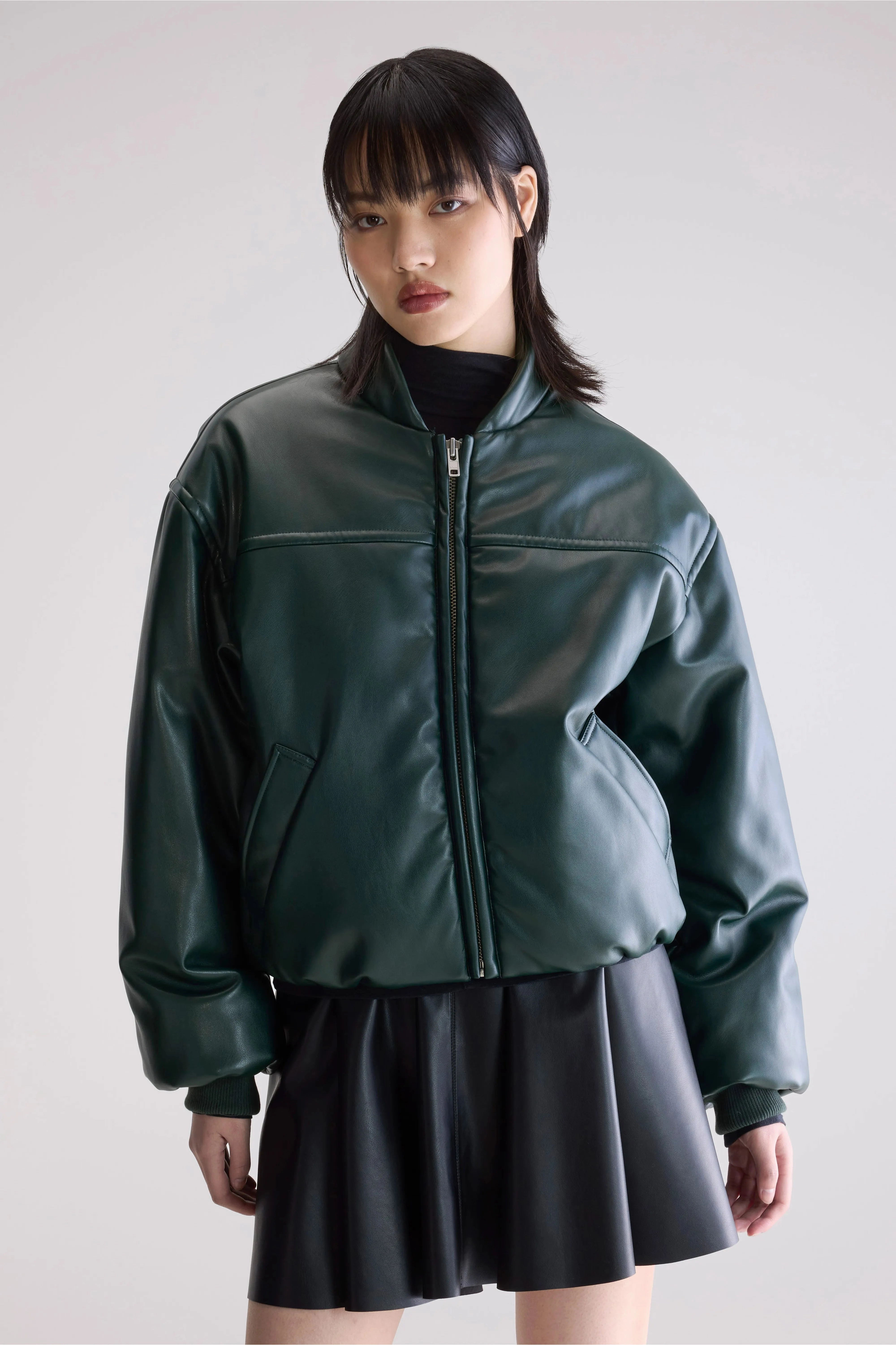 Jacko faux leather bomber jacket (252 / W / HUNTER) Detachable Layers Recycled Polyester Blend
