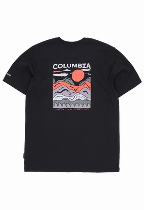 Gym clothing Abstract print Columbia Men's Explorers Canyon Back Print T-Shirt - Black, Peaks And Waves