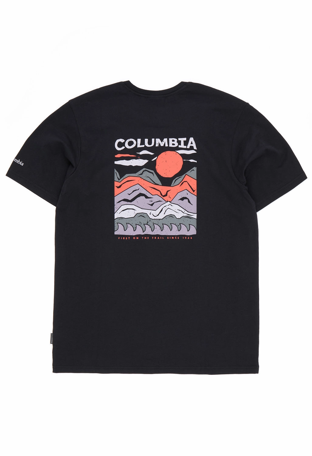 Gym clothing Abstract print Columbia Men's Explorers Canyon Back Print T-Shirt - Black, Peaks And Waves