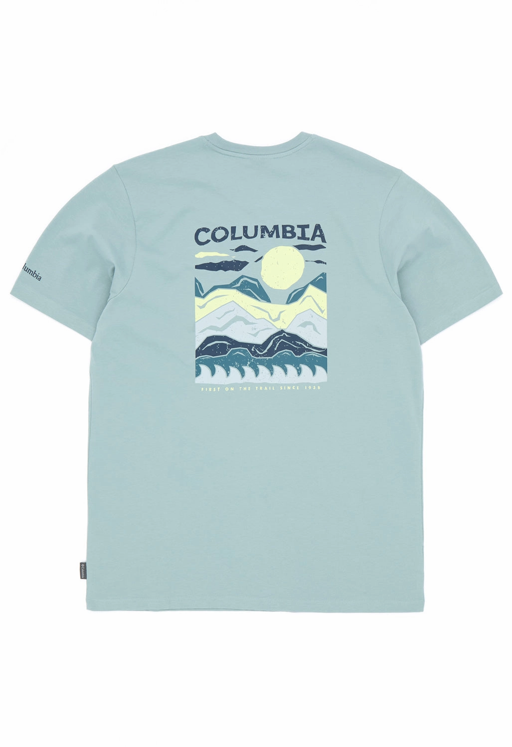 Columbia Men's Explorers Canyon Back Print T-Shirt - Crushed Blue, Peaks And Waves Cozy Layers Performance Wear