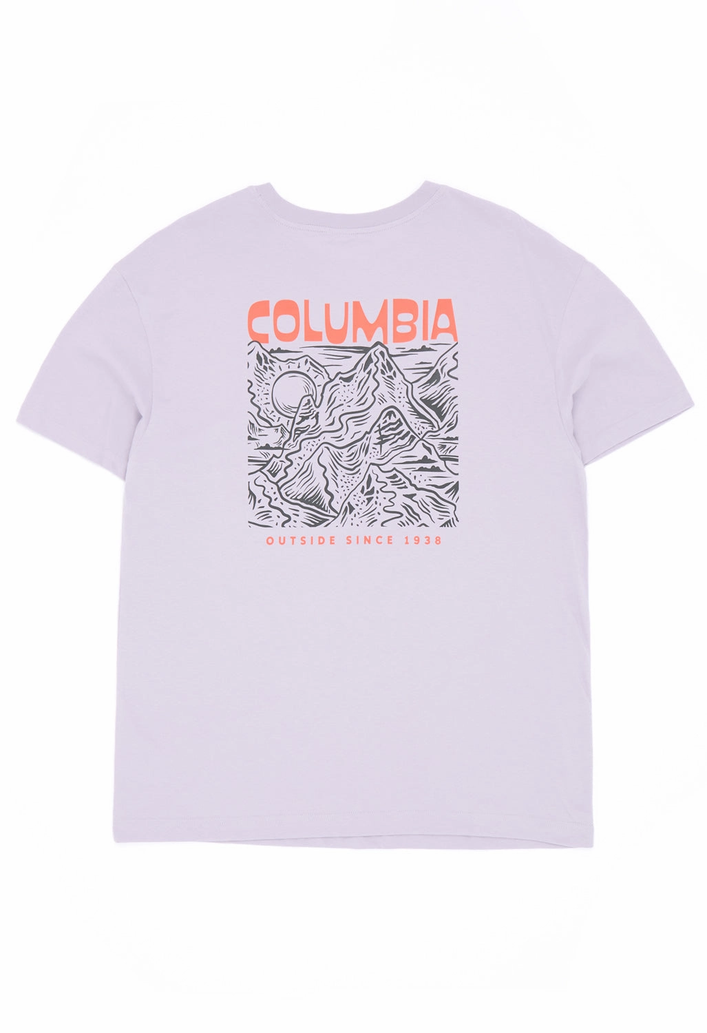 Layered Hem Design Columbia Women's Rolling Bend Graphic Oversize T-Shirt - Lavender Pearl, Mountainview
