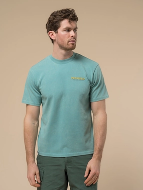 Penfield Mens Whale Scene T-Shirt in Dusty Turquoise Feminine Fit Functional Side Gussets