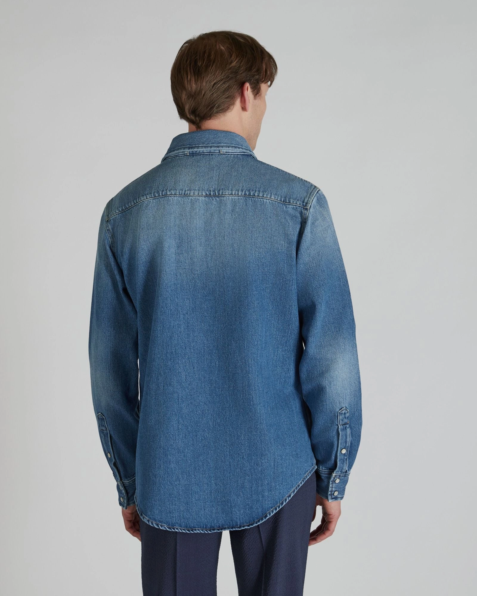 Vibrant Hue Subtle patterns Denim overshirt