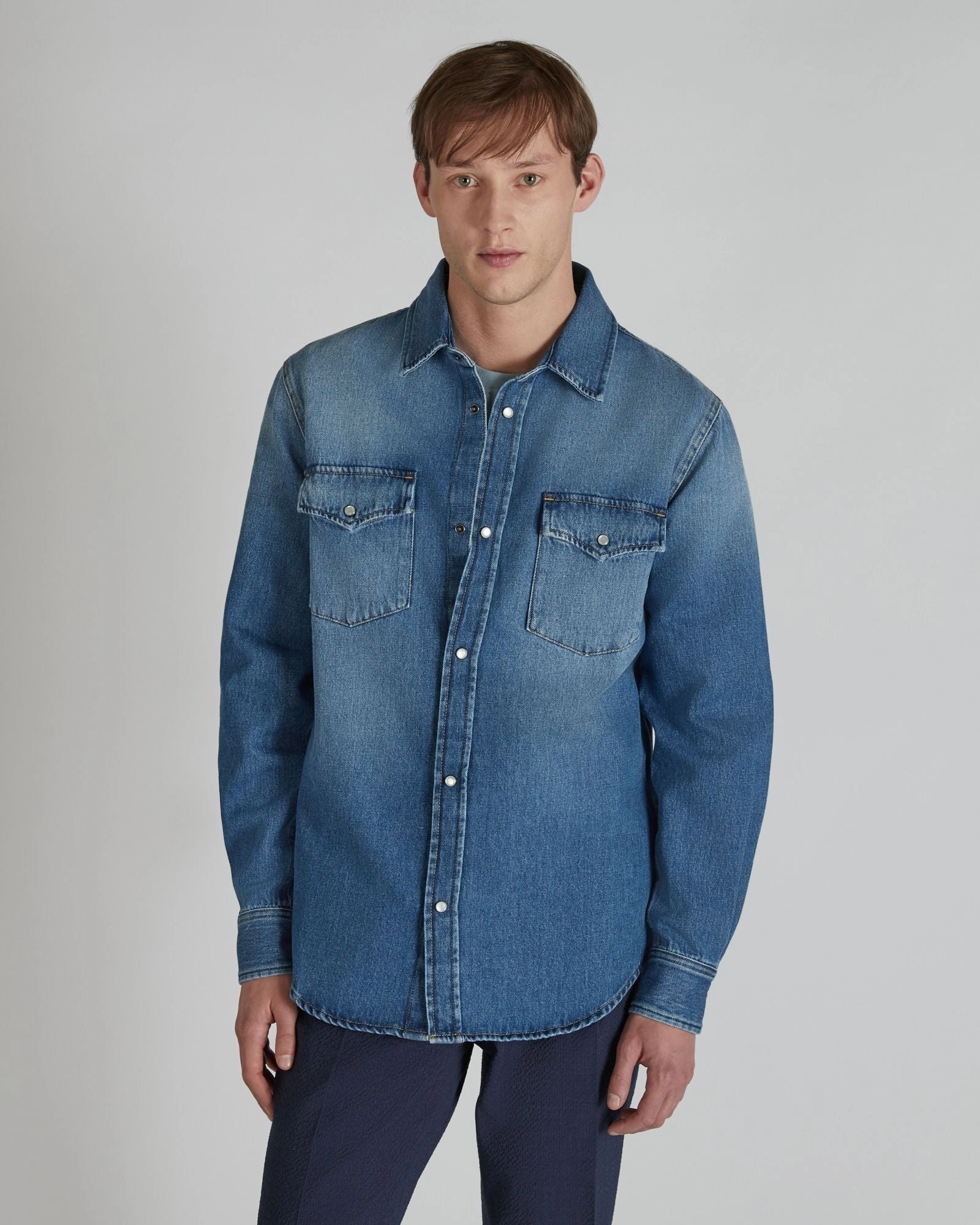 Durable Button Closures Sporty Style Denim overshirt