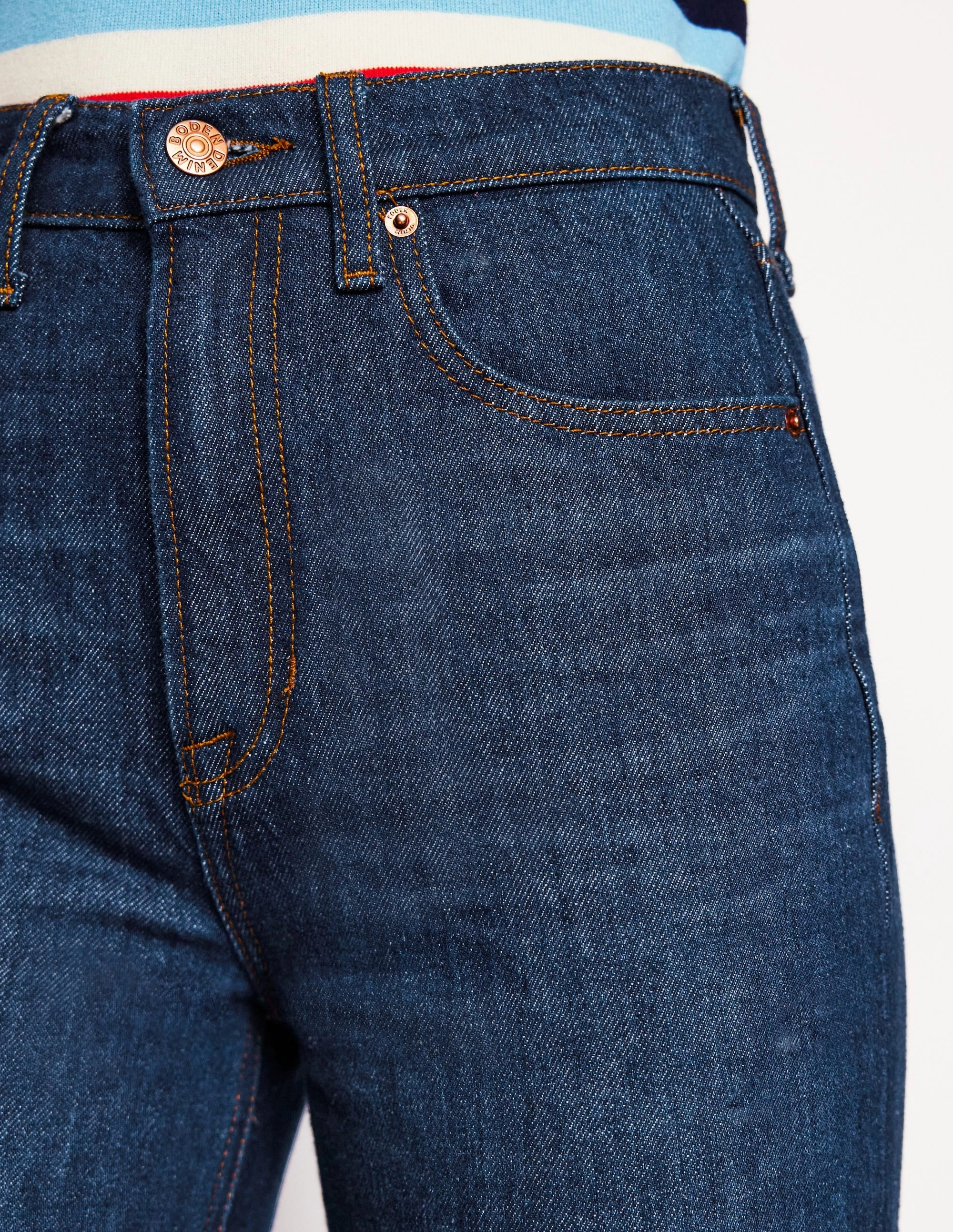 High Rise Rigid Straight Jeans-Indigo Rinse Friction Resistant Fabric