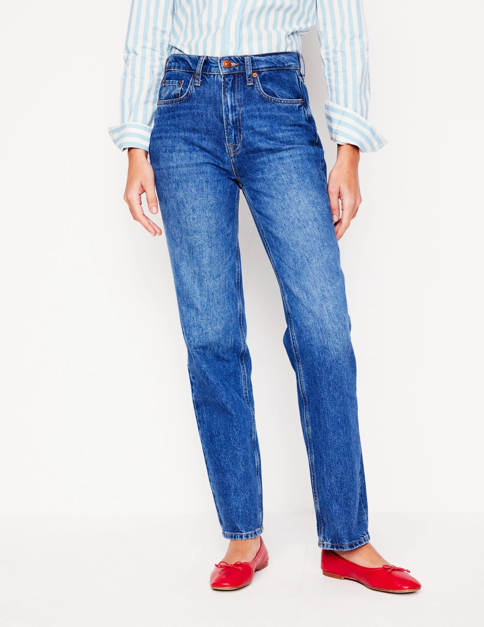 High Rise Rigid Straight Jeans-Mid Vintage Quick Dry Fabric