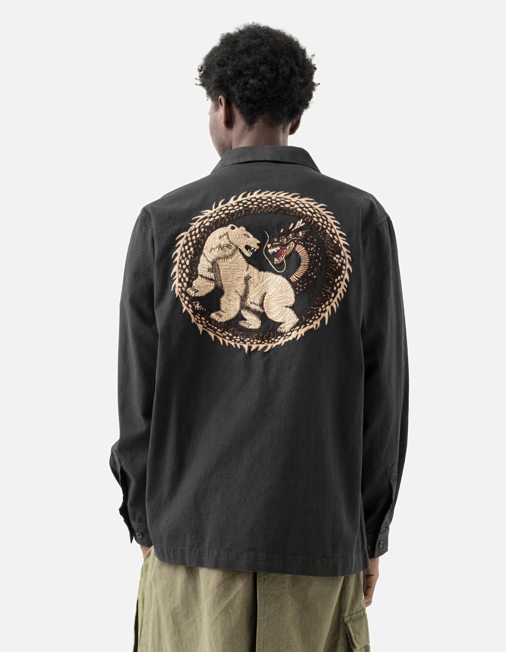7089 Bering Strait Embroidered L/S Camp Collar Shirt Black Fashionable Pick
