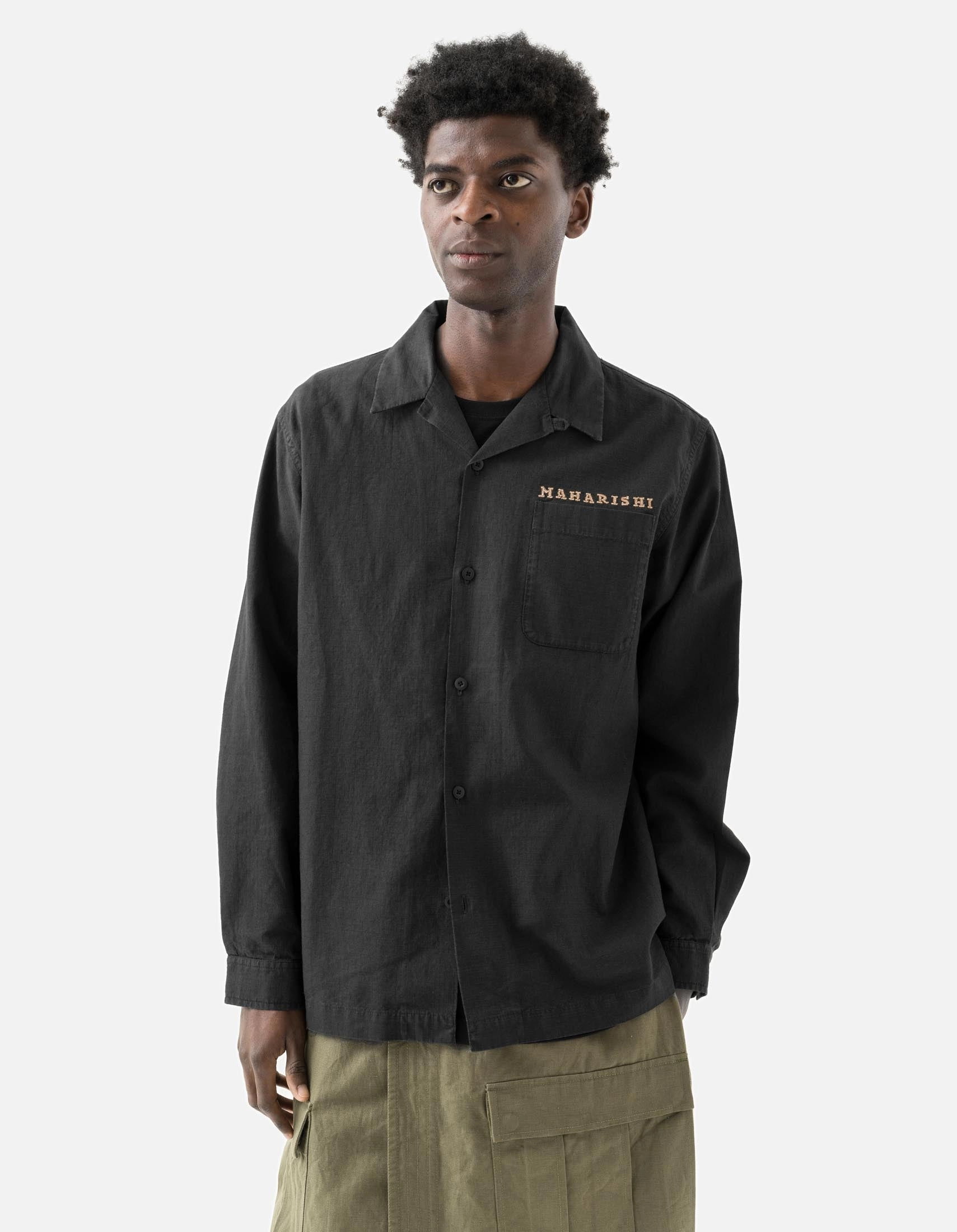 High-Quality Material Everyday Layer 7089 Bering Strait Embroidered L/S Camp Collar Shirt Black