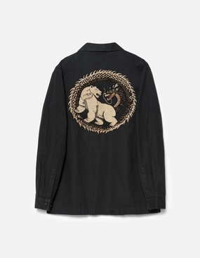7089 Bering Strait Embroidered L/S Camp Collar Shirt Black First Date Trendy Vibes