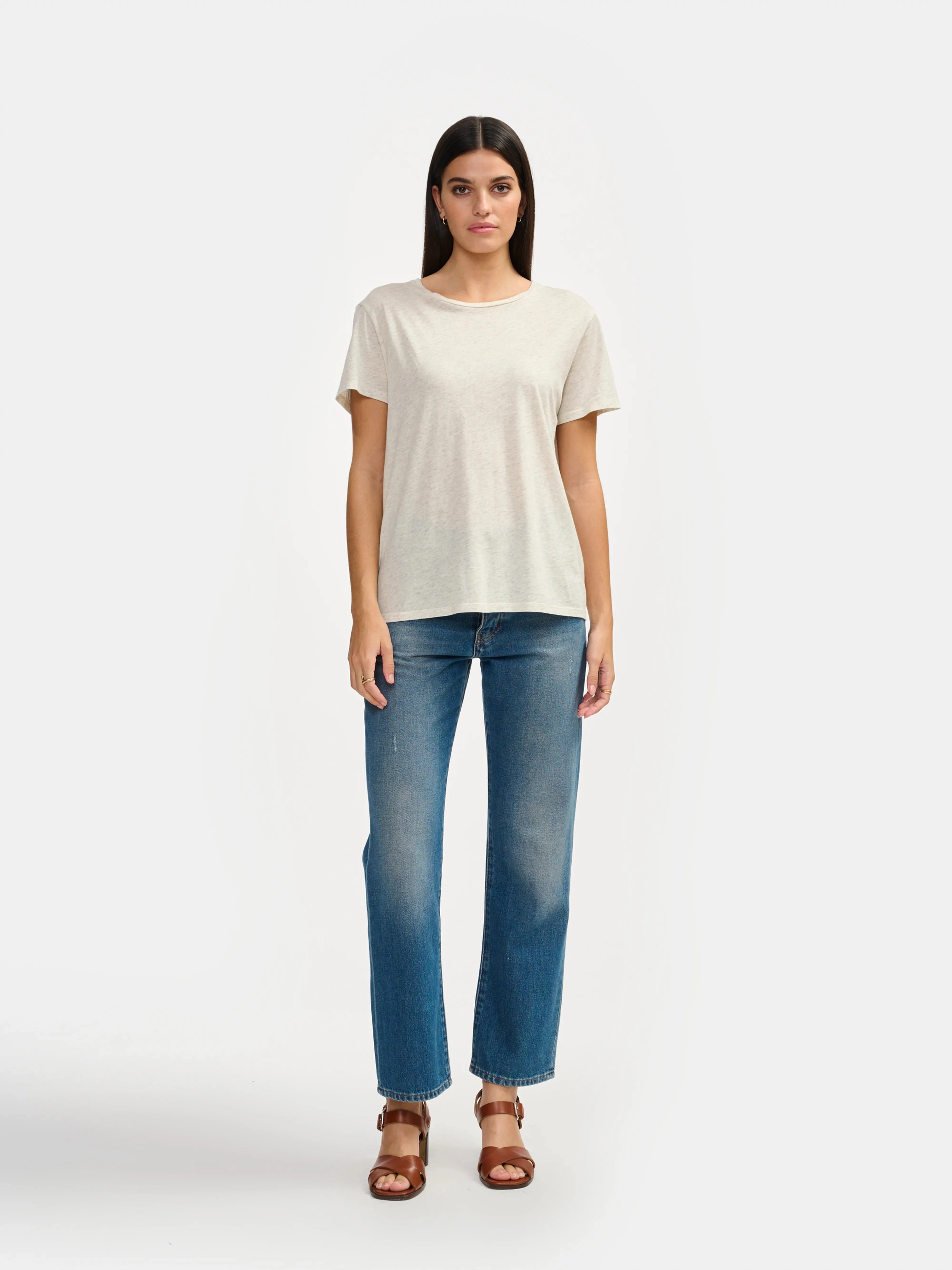 Covi short-sleeve t-shirt (242 / W / OYSTER) Easy to Wear YarnDyedFabric