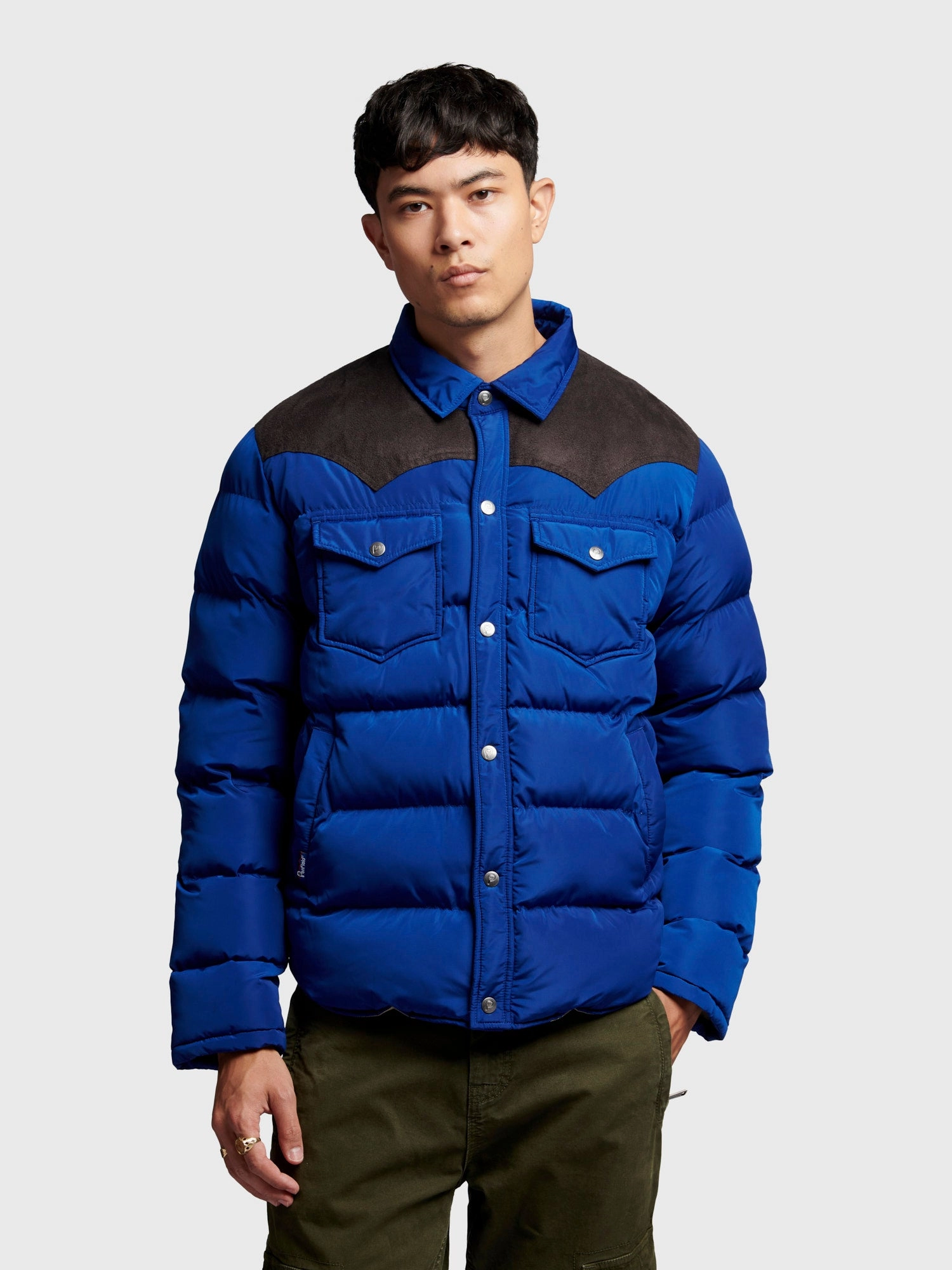 Contrast Yoke Jacket in Sodalite Blue Lined Pockets Shrink Resistant Treatment