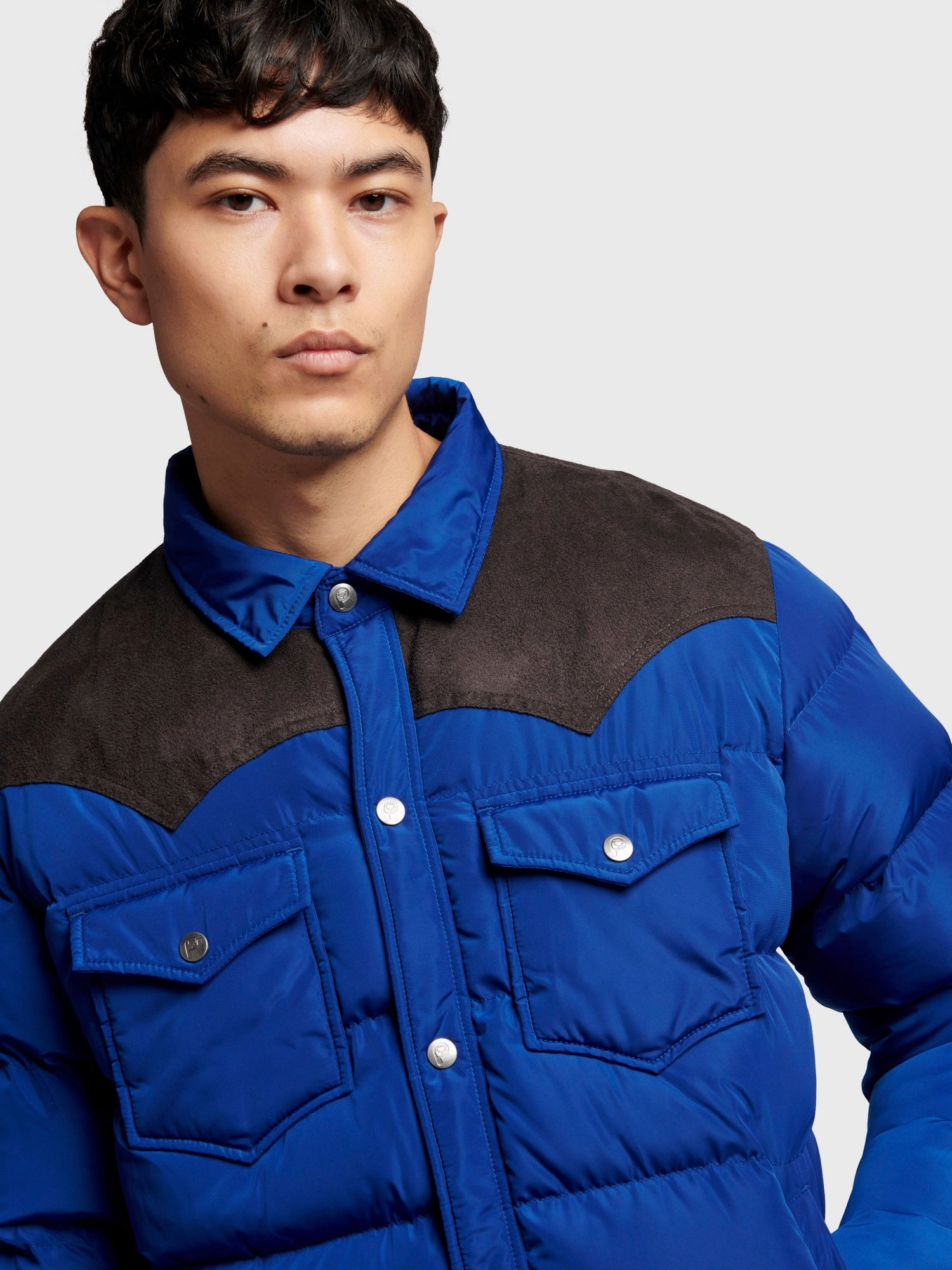 Contrast Yoke Jacket in Sodalite Blue Eco Certified Textile Wind Chill Protection