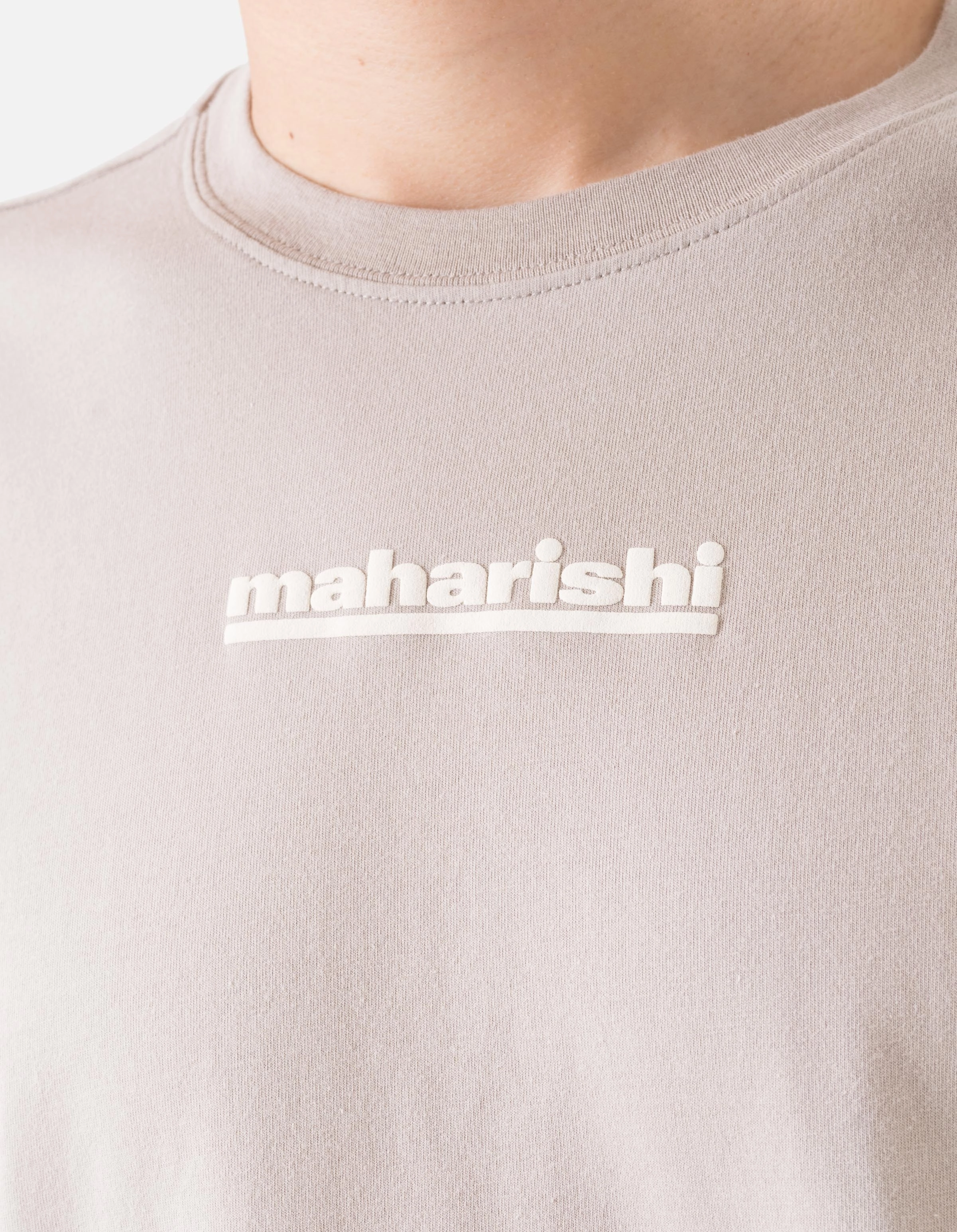 1582 Maha-Paizhi Sashiko S/S T-Shirt Taupe Organic Cotton Blend Stain Resistant Treatment