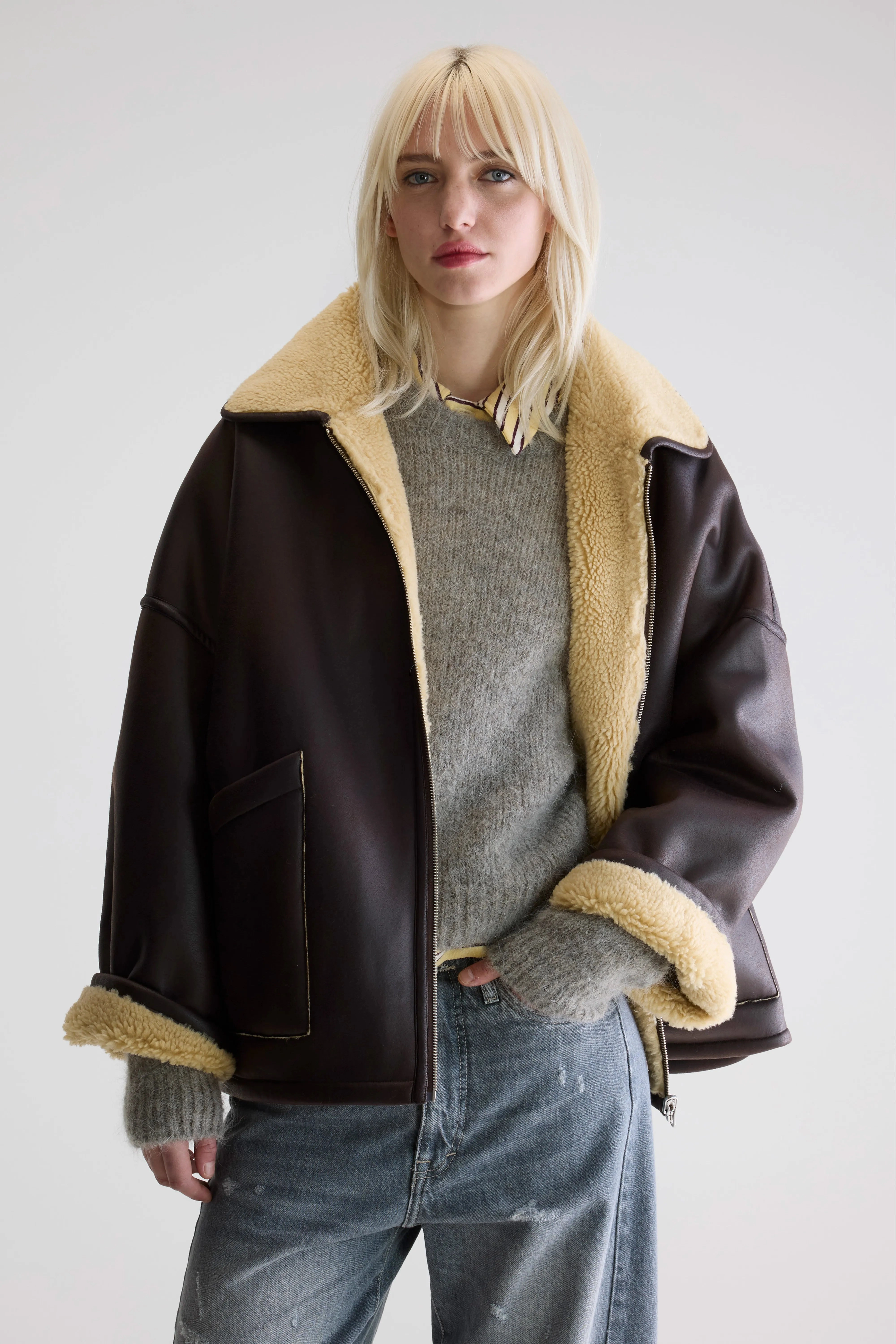 Logo Free Style Recycled Polyester Blend Hestel faux-leather jacket (252 / W / DARK ROAST)