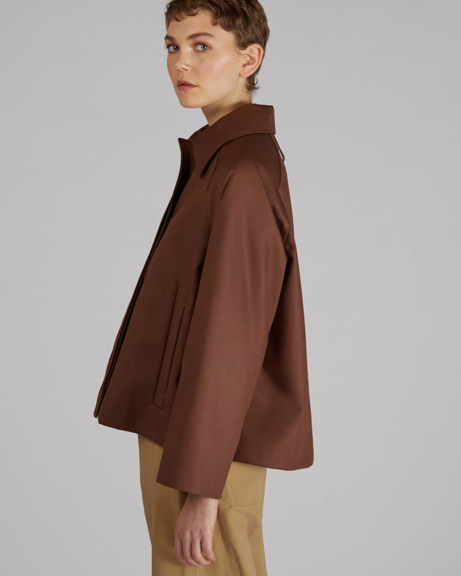 Cotton gabardine pea coat Utility Pockets SeamlessBonding