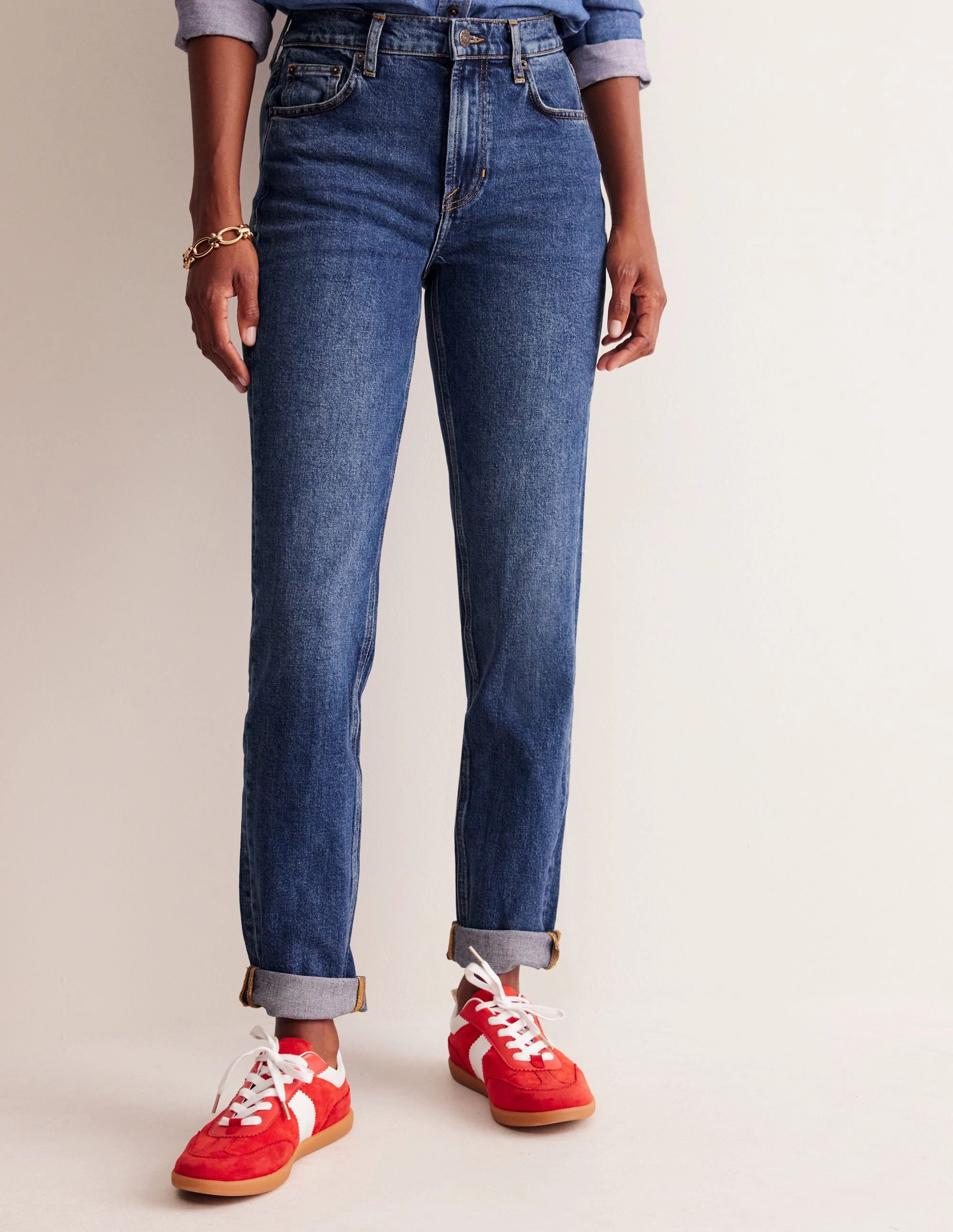 Girlfriend Jeans-Mid Vintage Tailored Silhouette Sporty Style