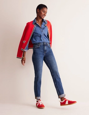 Stylish Layers Easy Wear Girlfriend Jeans-Mid Vintage