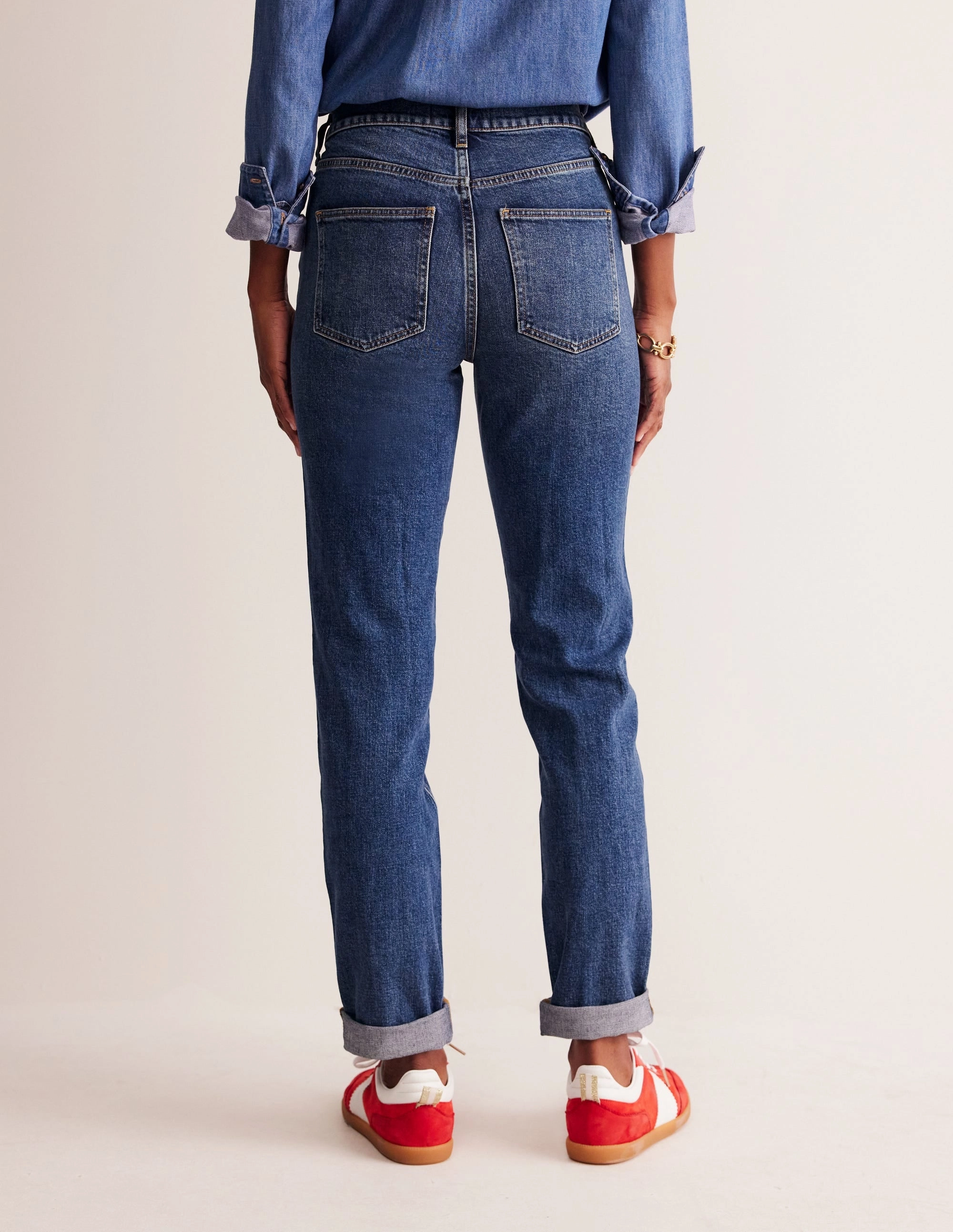 Side zipper Printed design Girlfriend Jeans-Mid Vintage