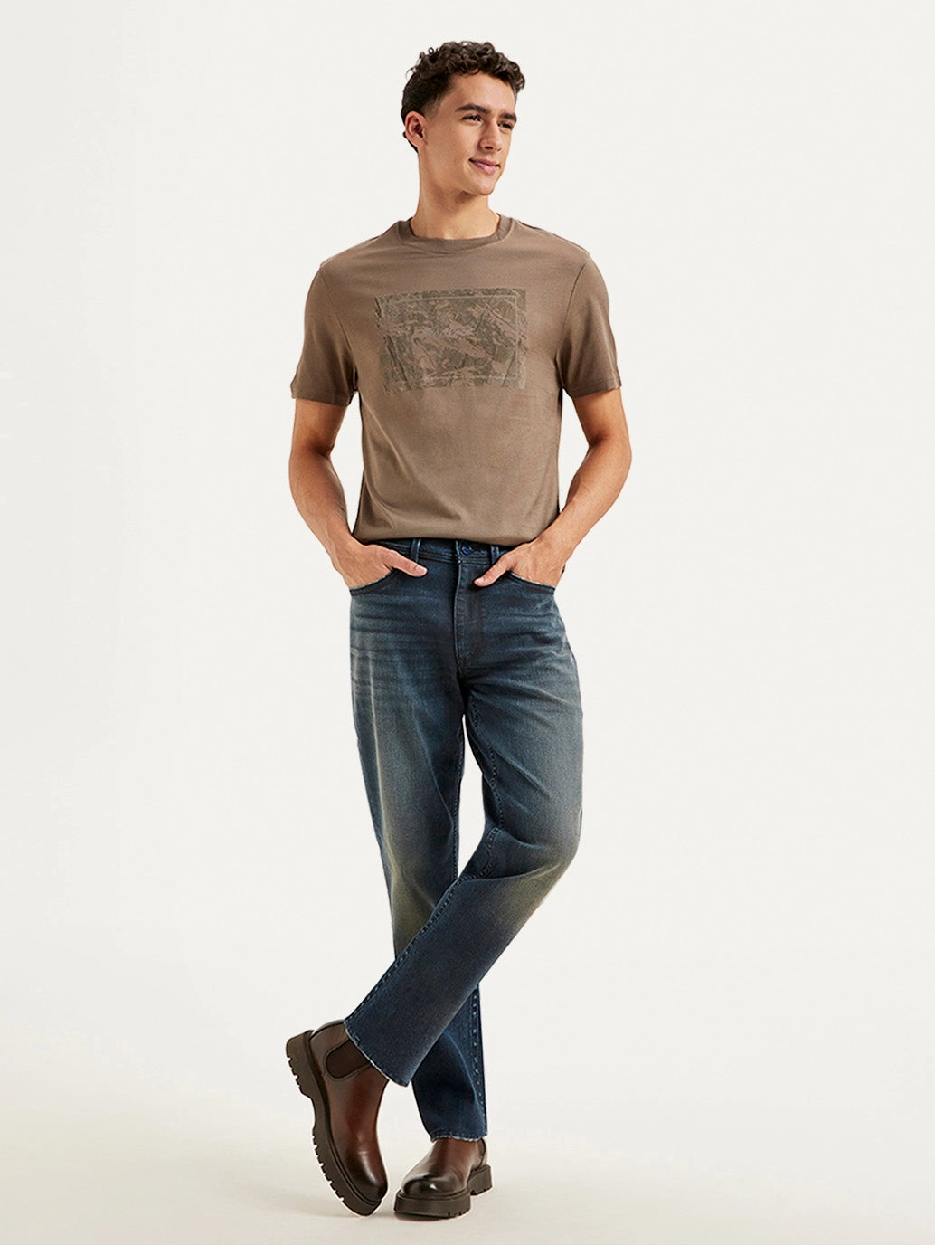 Popular Option Men's Redloop 541 Blue Athletic Tapered Fit Mid Rise Jeans