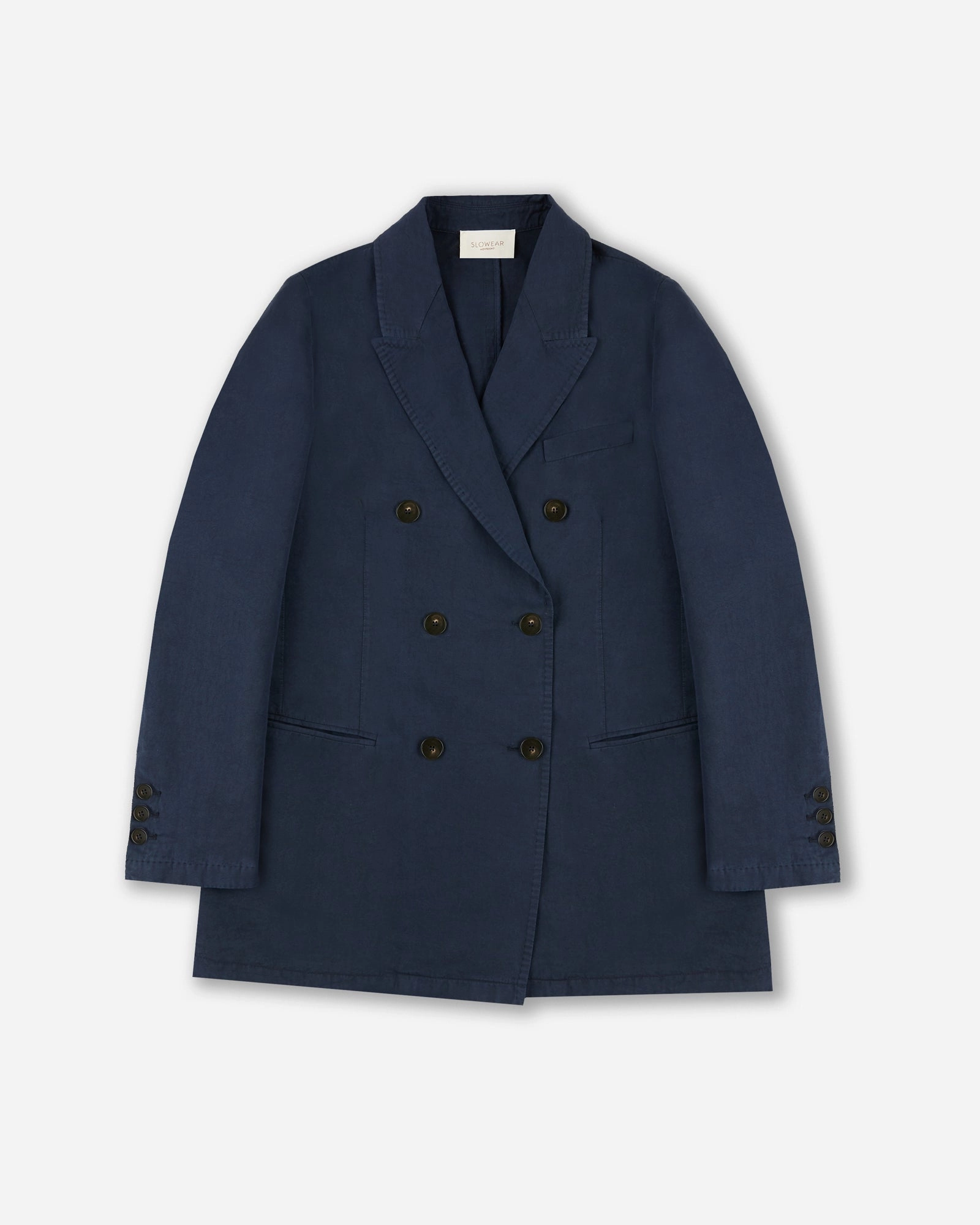 Double-breasted cotton and linen twill PocketPlacement Sleek Outer