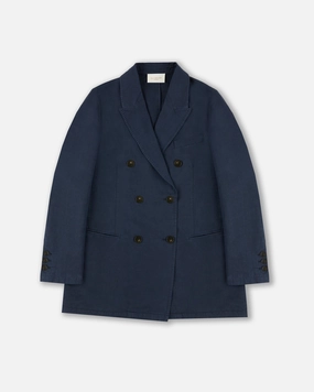 Double-breasted cotton and linen twill PocketPlacement Sleek Outer