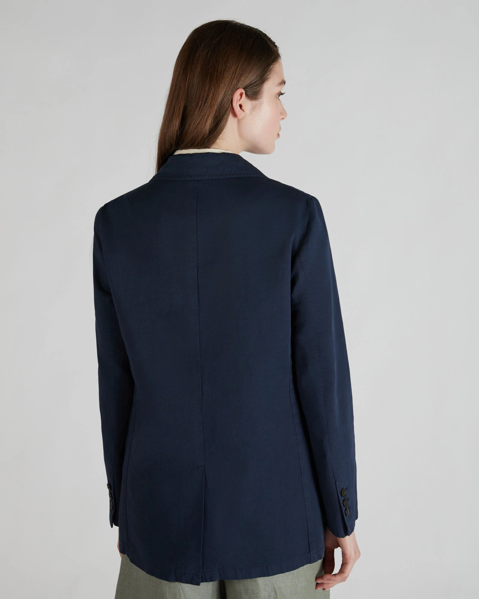 Convertible Collar Zip Pockets Double-breasted cotton and linen twill