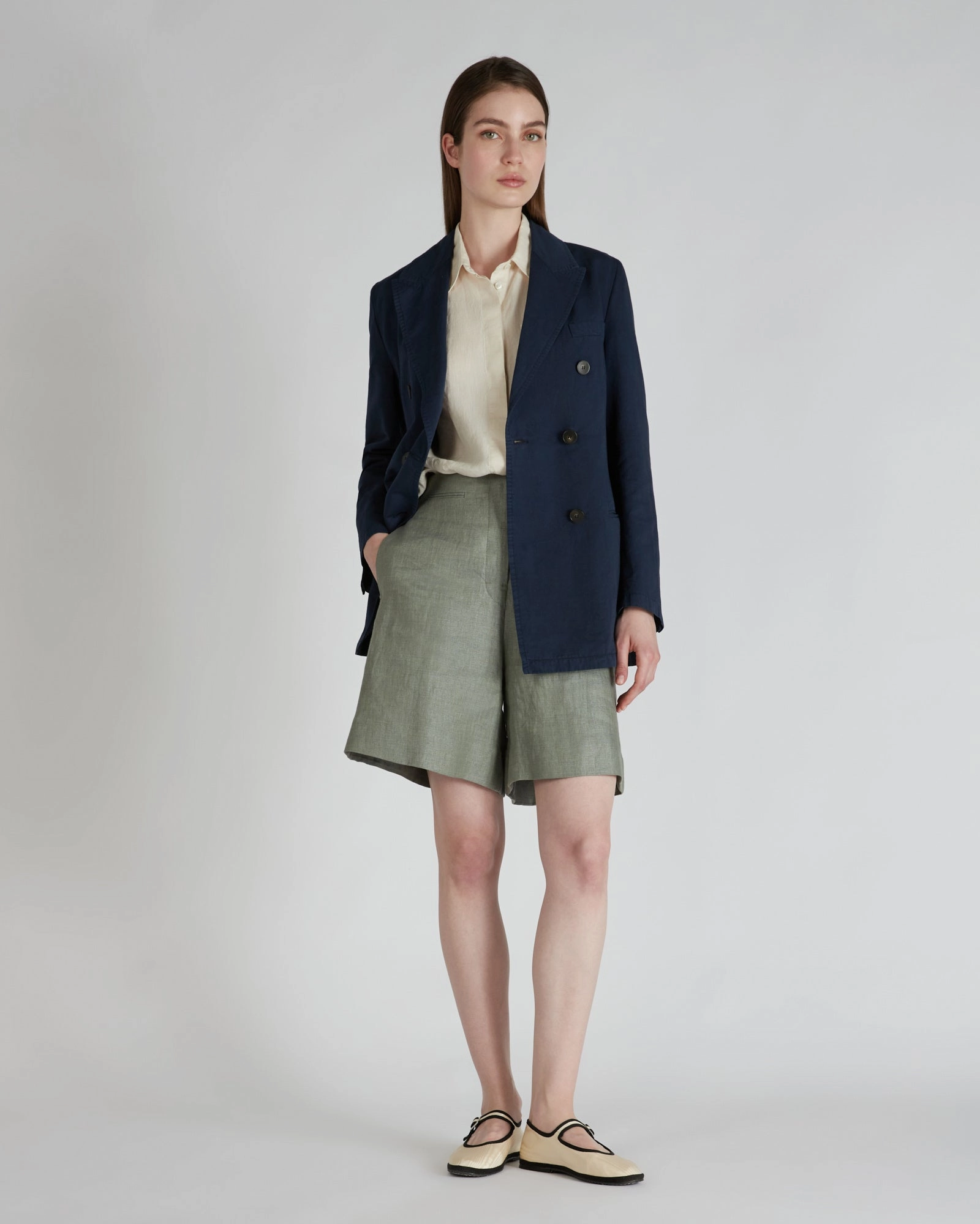 WaterResistantFabric Flexible Shoulder Double-breasted cotton and linen twill