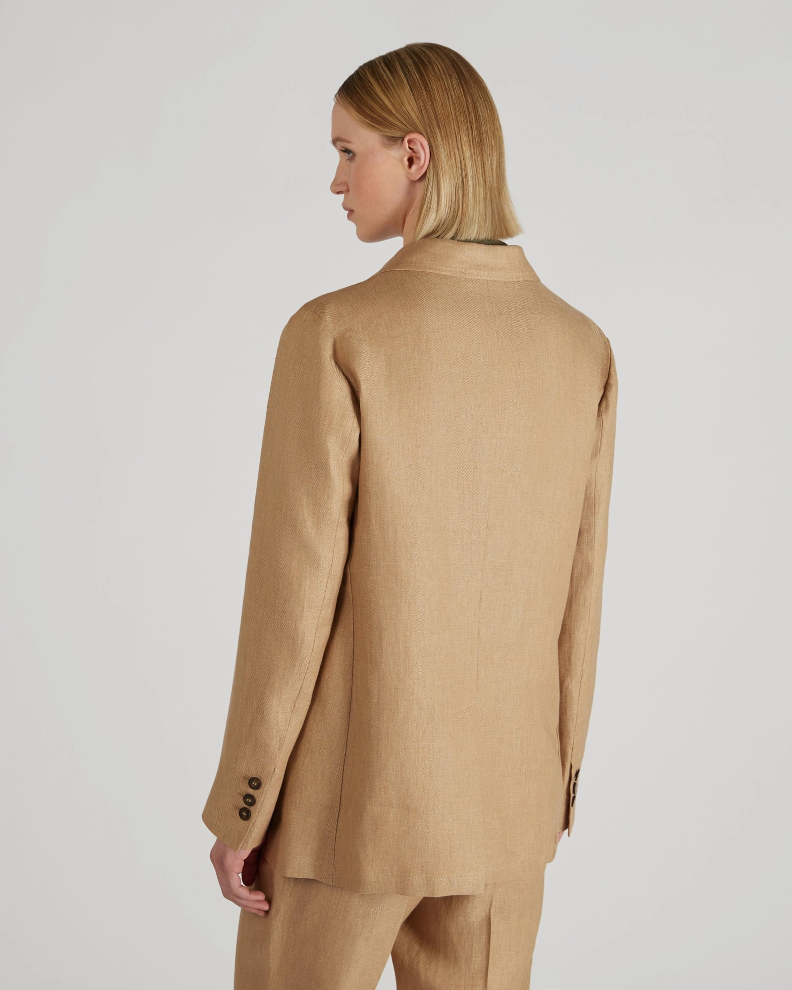 Double-breasted linen jacket Many Pockets