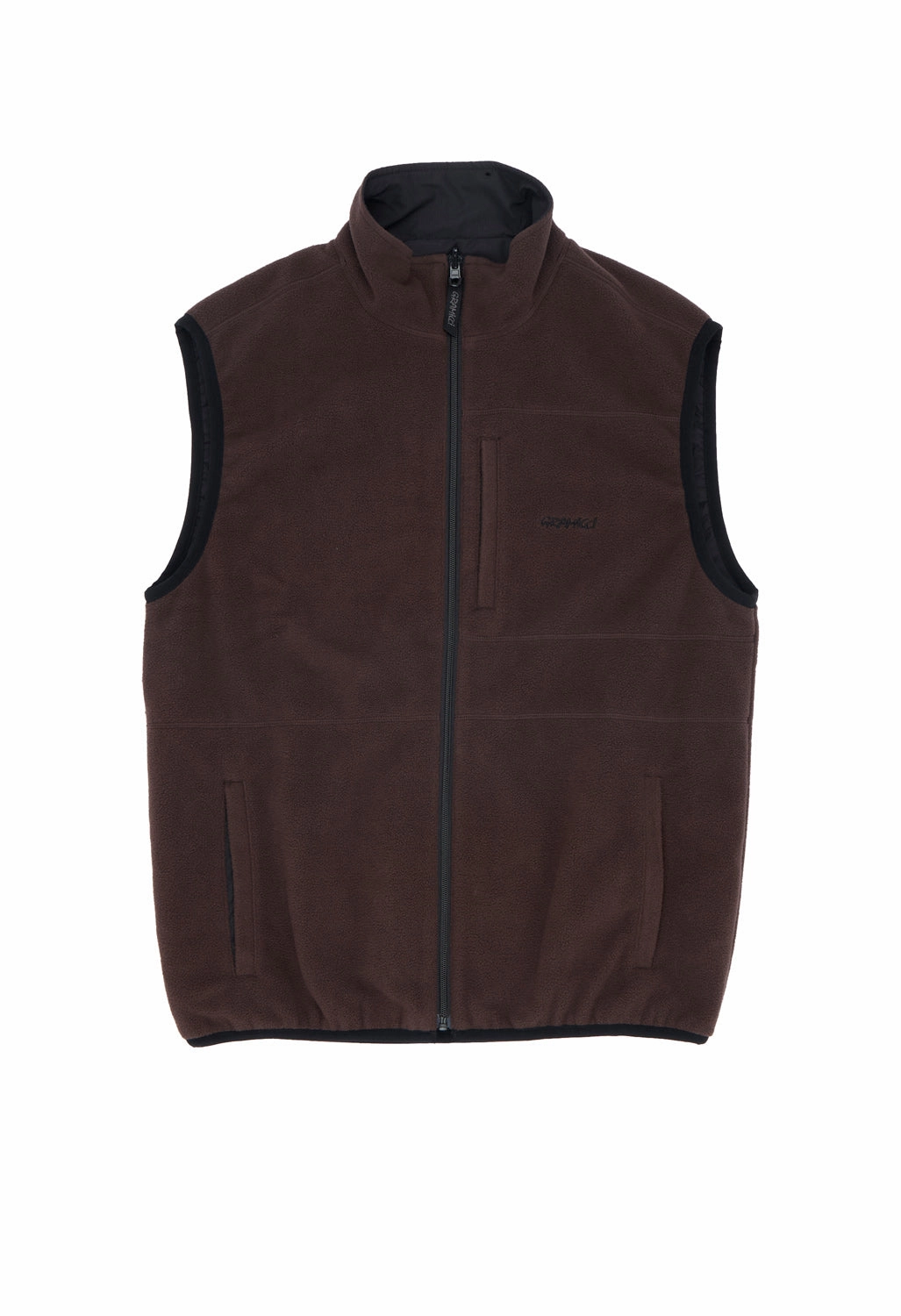 DoubleLayeredEdges Compression Resistant Insulation Gramicci Men's Thermal Fleece Reversible Vest - Tobacco