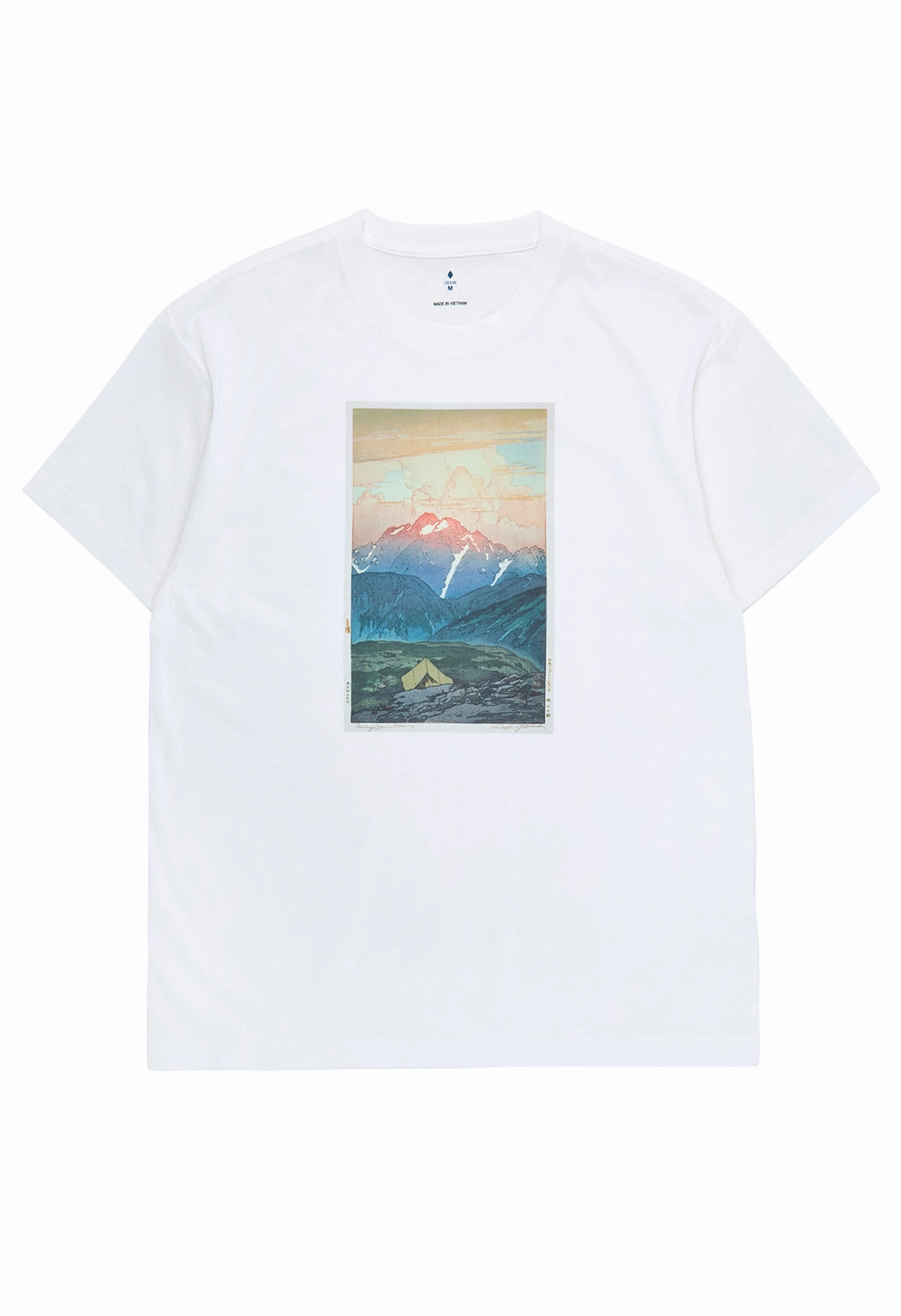 Montbell Men's Wickron Tsurugisan No Asa T-Shirt - White Travel Essential Geometric Pattern