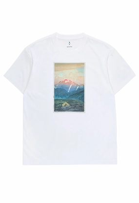Montbell Men's Wickron Tsurugisan No Asa T-Shirt - White Travel Essential Geometric Pattern
