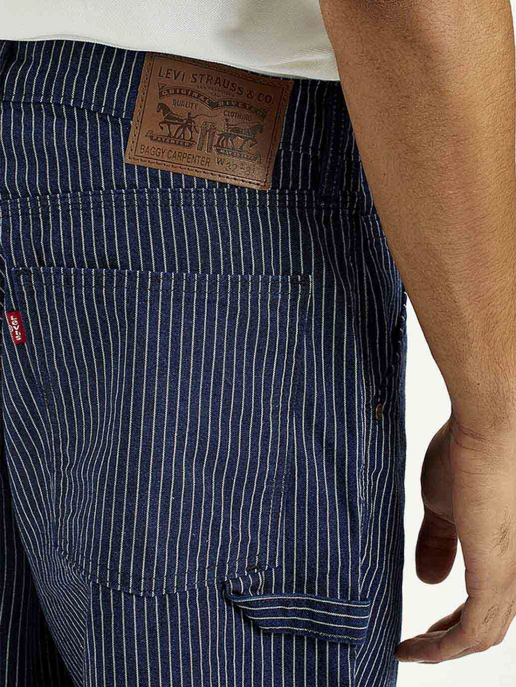 Beach Day Minimalist Style Youth Style Layered Knee Panels Men's 578 Dark Indigo Baggy Fit Mid Rise Carpenter Jeans