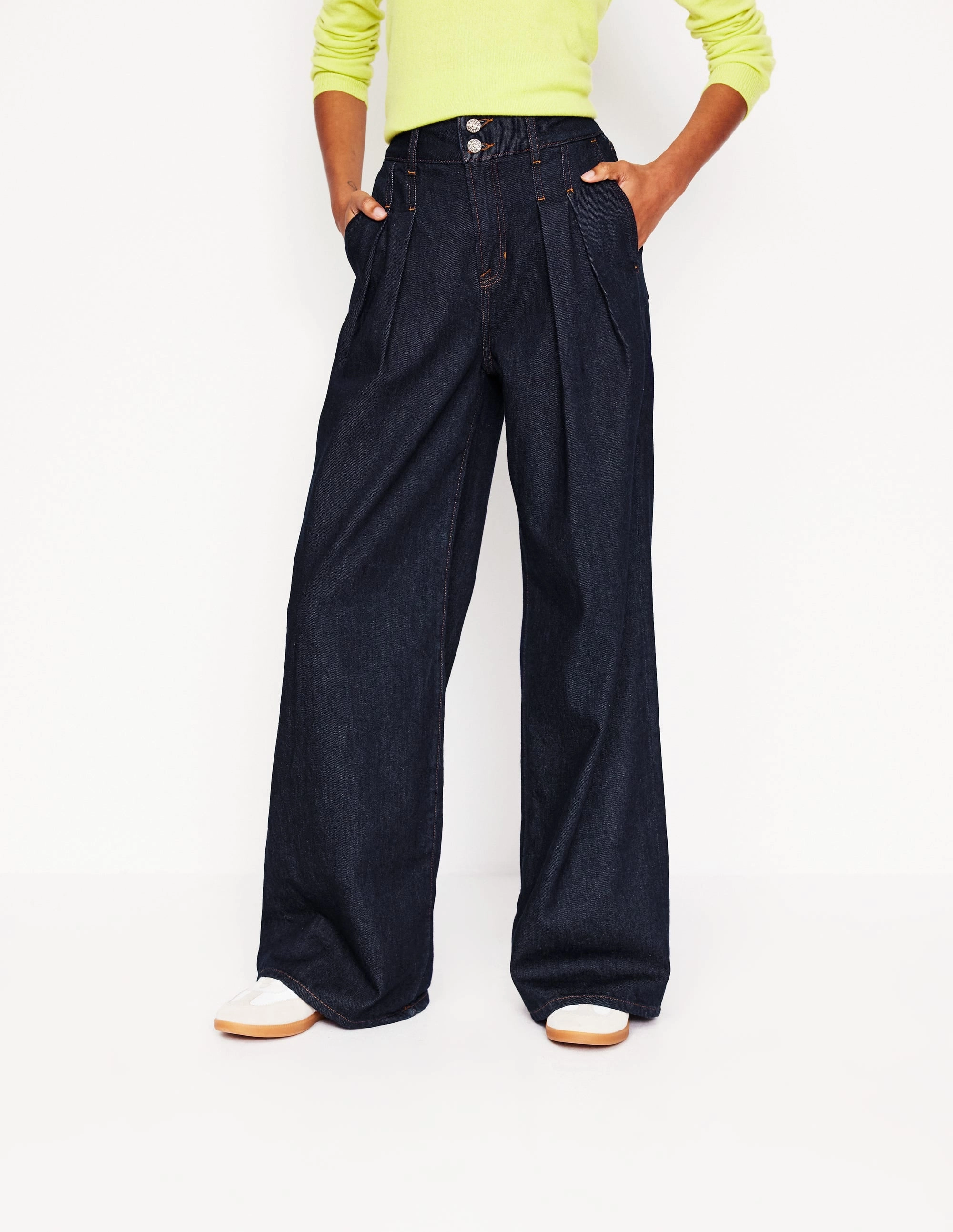 Mid Rise Fluid Denim Trousers-Indigo Rinse Full Flex Effortless Comfort