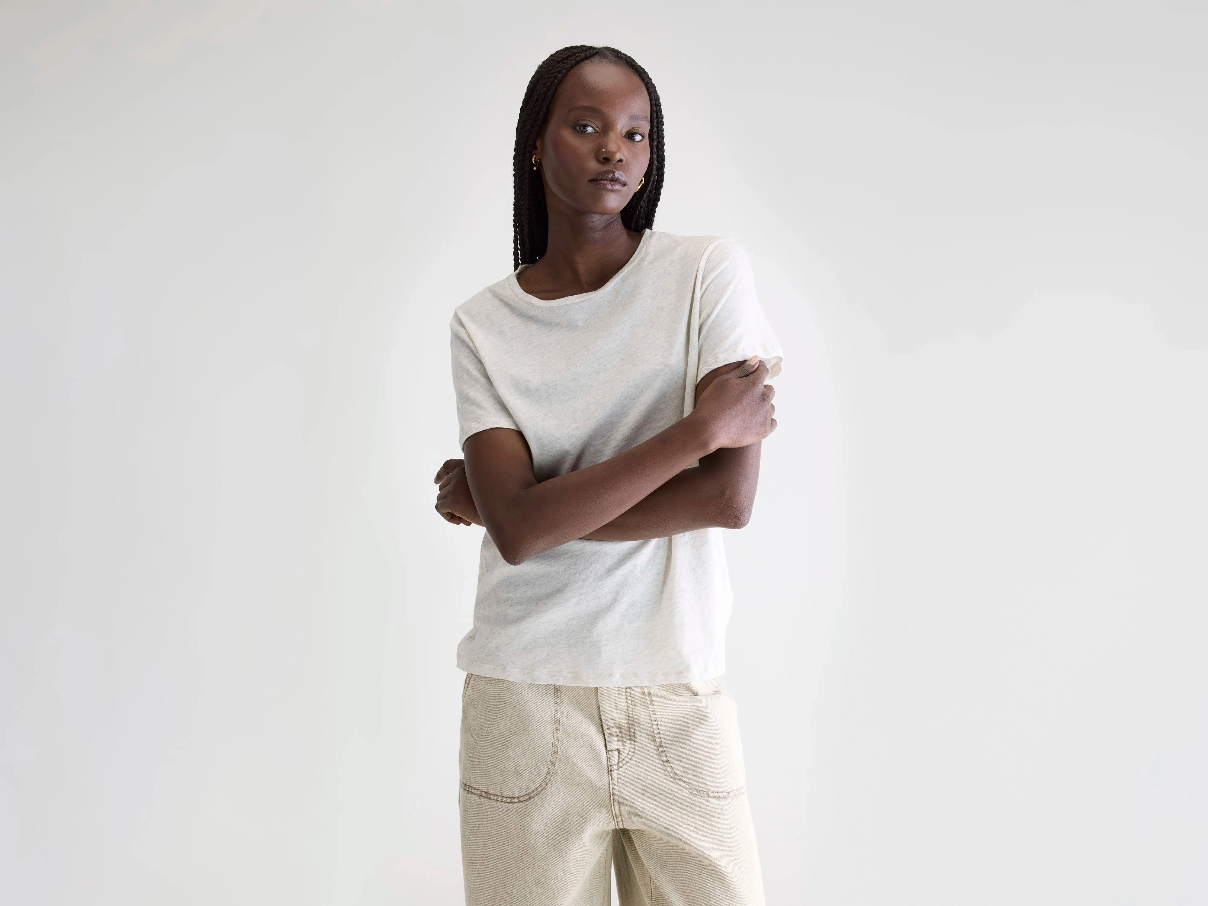 Covi short-sleeve t-shirt (252 / W / OYSTER) ReinforcedHems Convertible Neckline