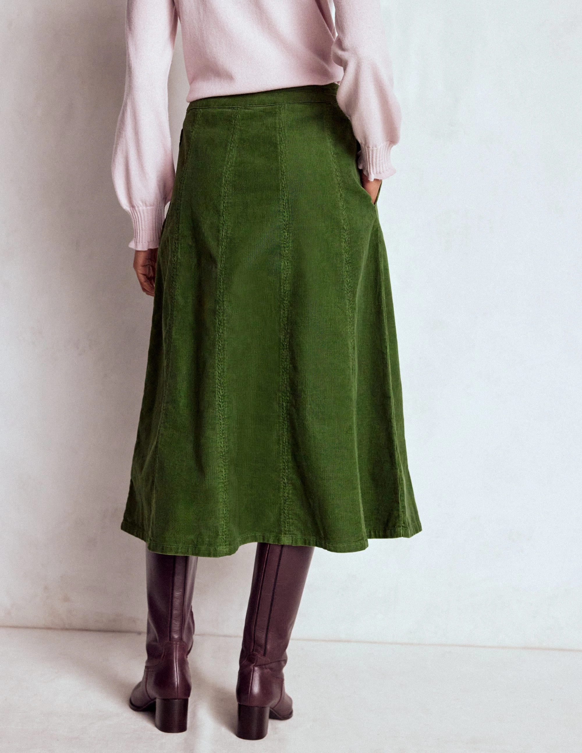 Fresh Energy Joy Cord Midi Skirt-Fern