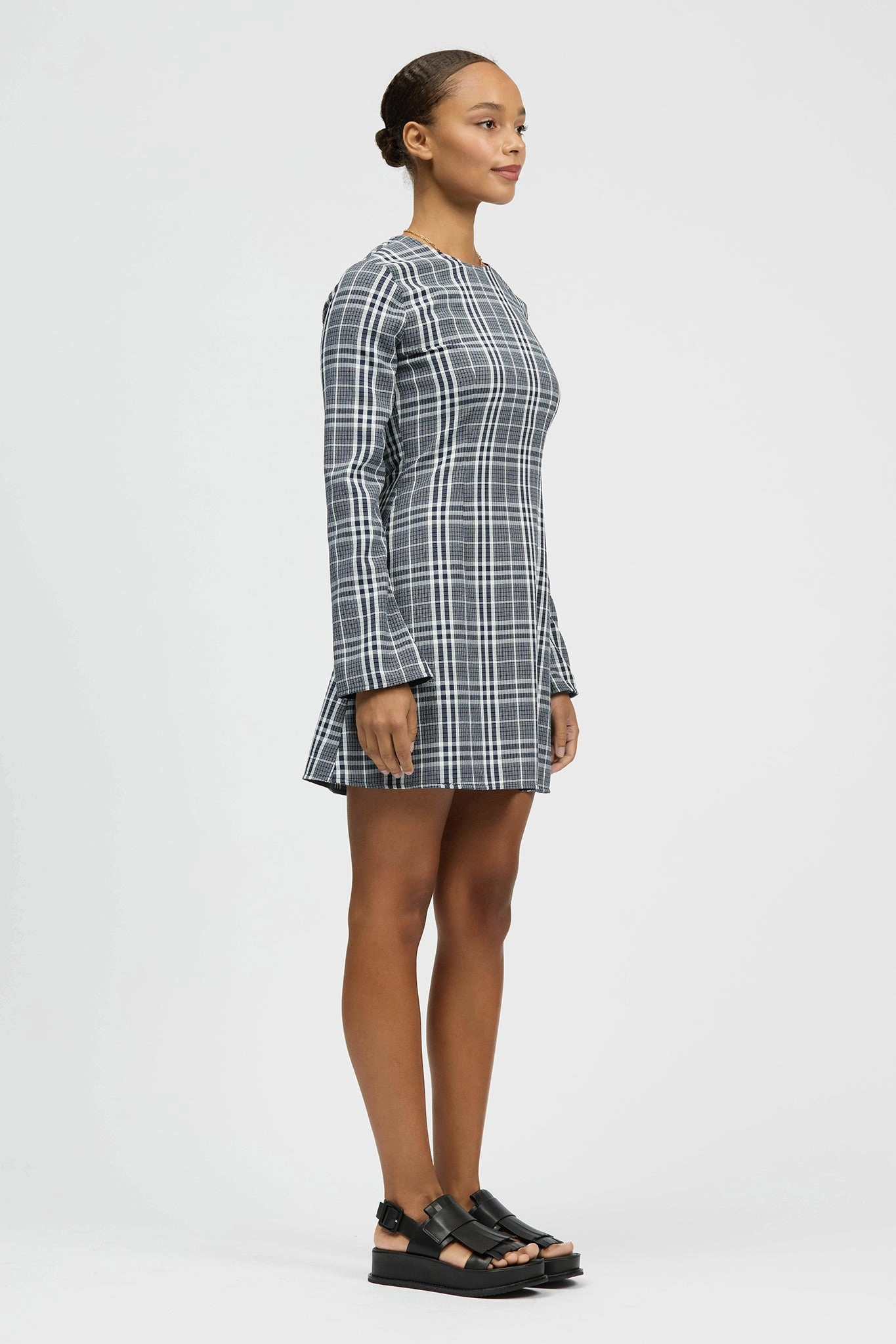 Motlawa Dress Navy Check Minimal Mood
