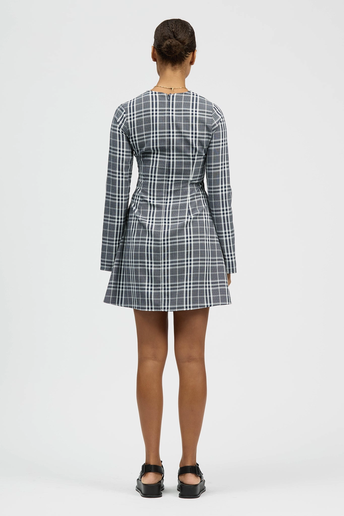 Motlawa Dress Navy Check Texture Flow