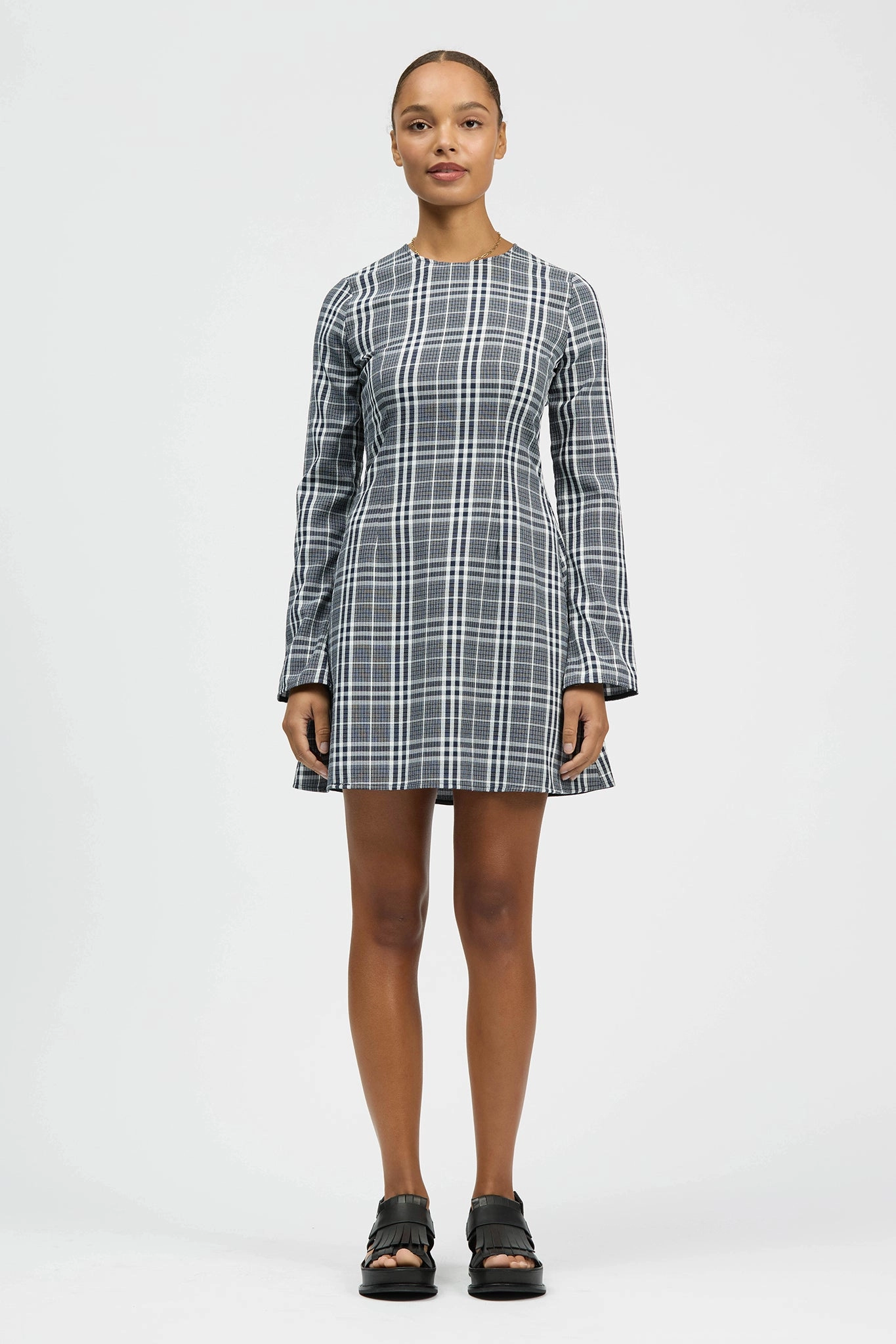 Motlawa Dress Navy Check Calm Flow