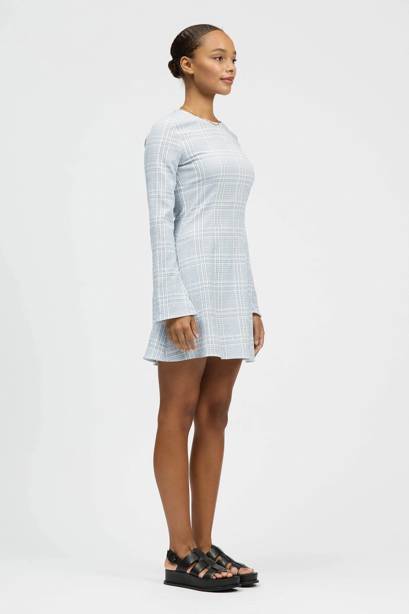 Motlawa Dress Light Blue Check Sleek Presence