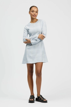 Trendy wrap gown Office Cool Motlawa Dress Light Blue Check