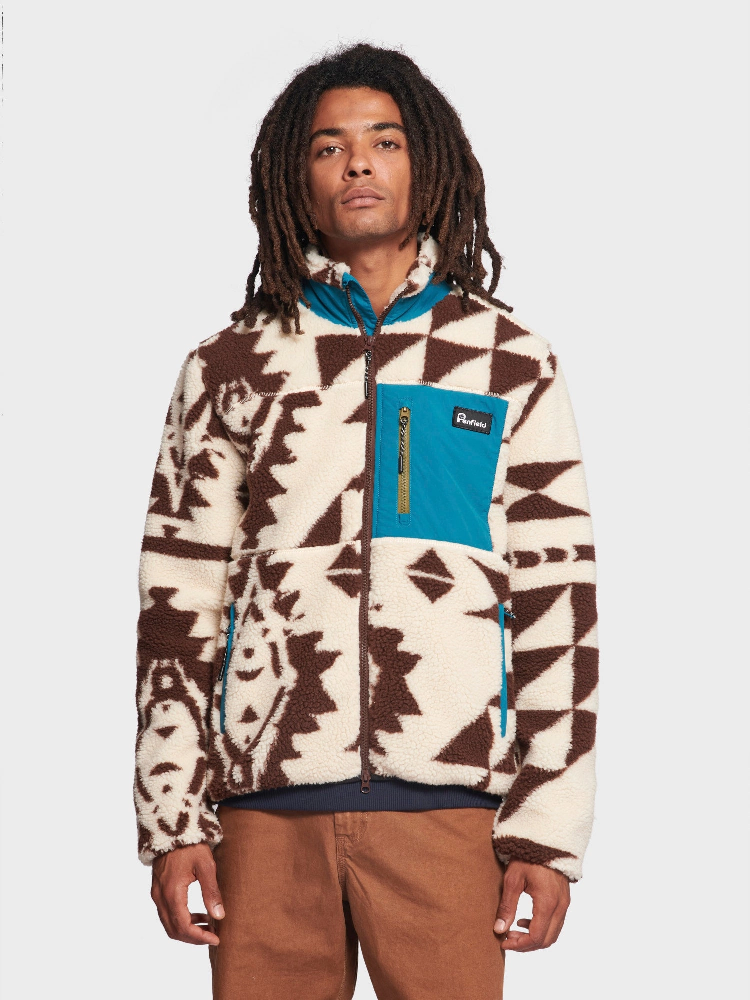Winter Geo Mattawa Borg Fleece Jacket in Shaved Chocolate Cool Climate