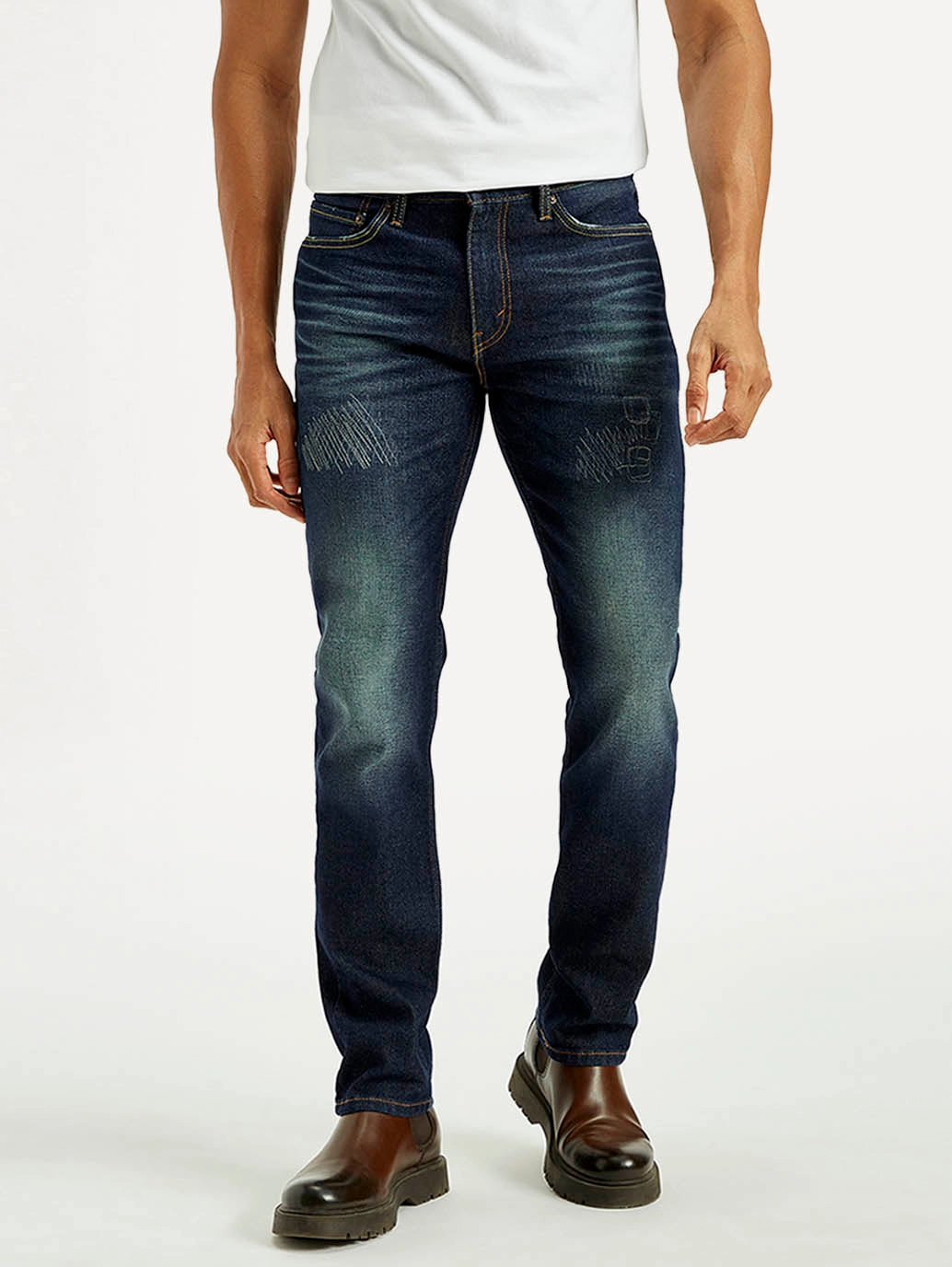 Men's Tinted 511 Dark Indigo Slim Fit Mid Rise Jeans Bold Look Professional Wear Beach Day Breathable